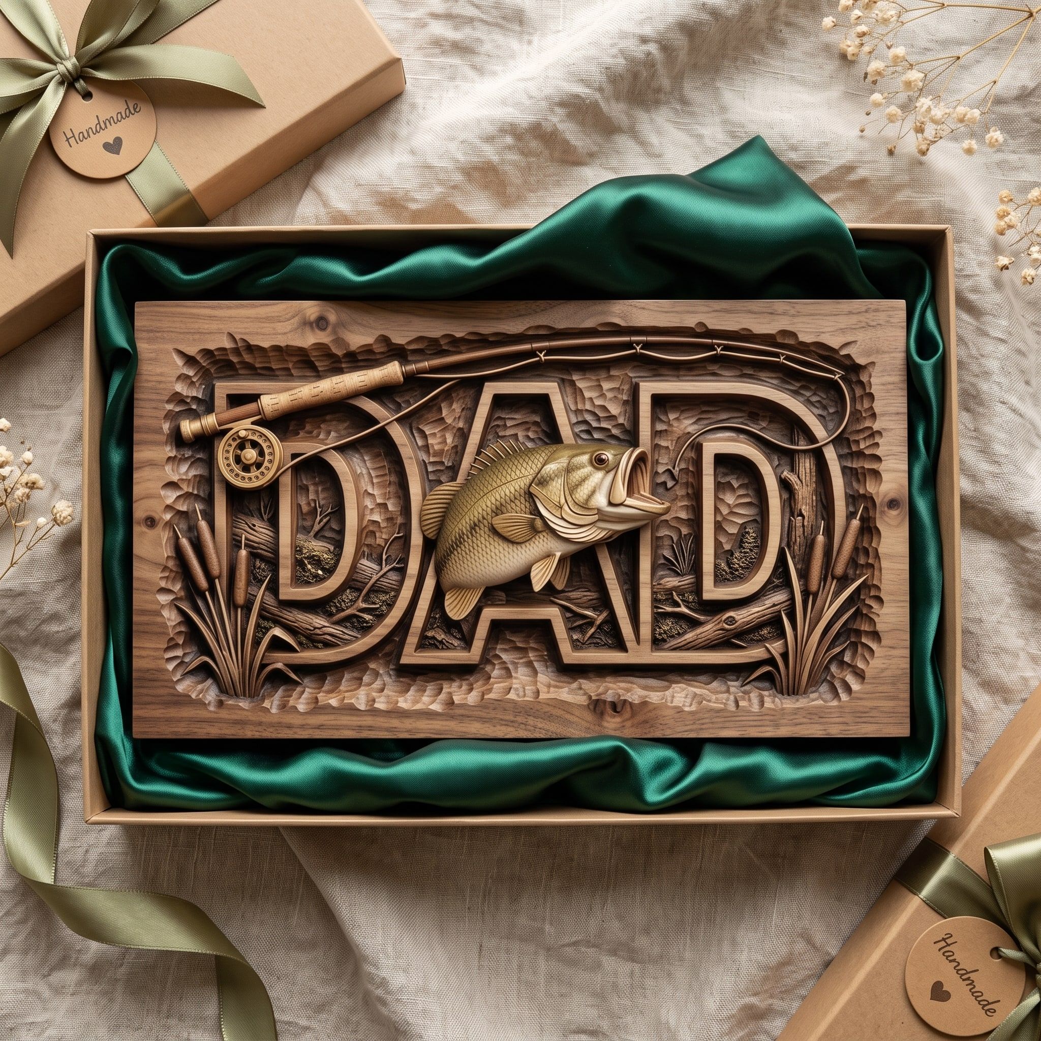 DAD Bass Fishing Sign Bas-Relief STL with Rod and Reel bas-relief STL — view 2