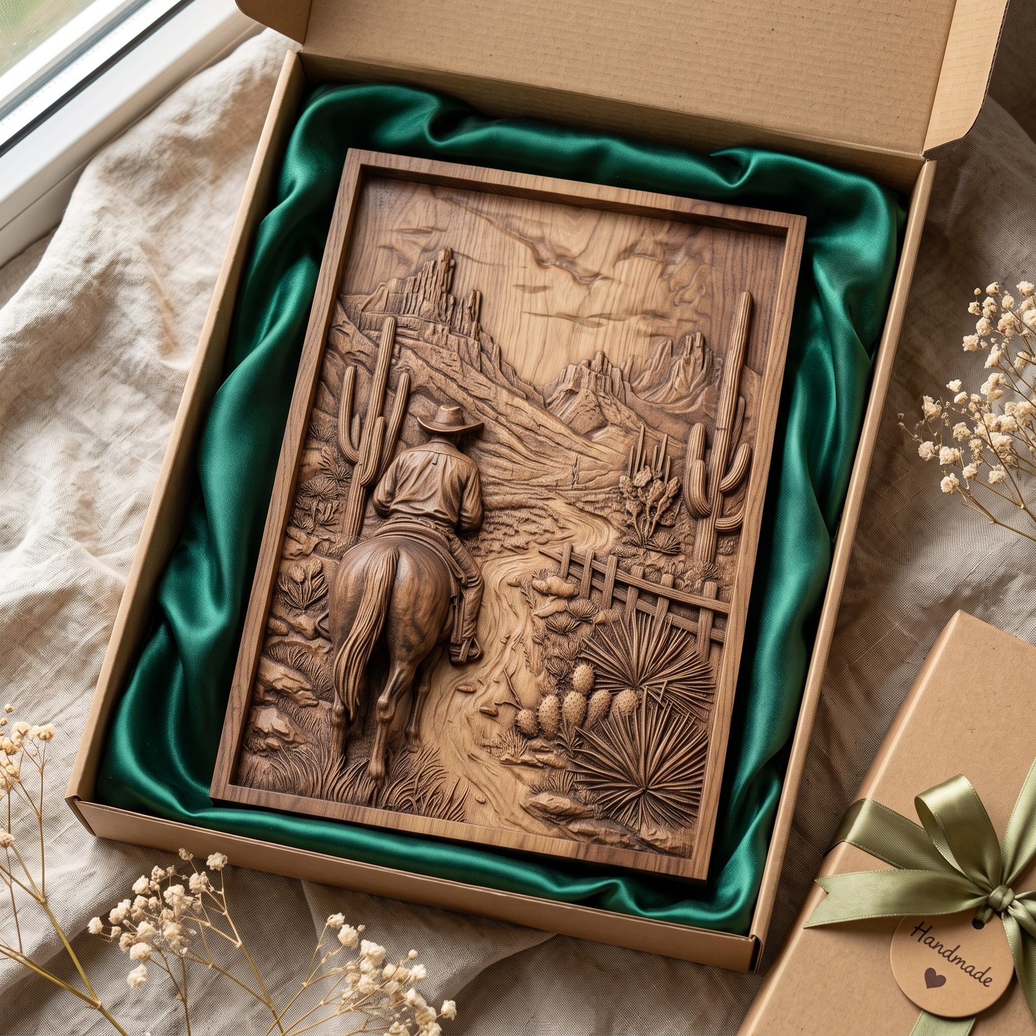 Lone Cowboy Riding the Desert Trail Bas-Relief STL bas-relief STL — view 2