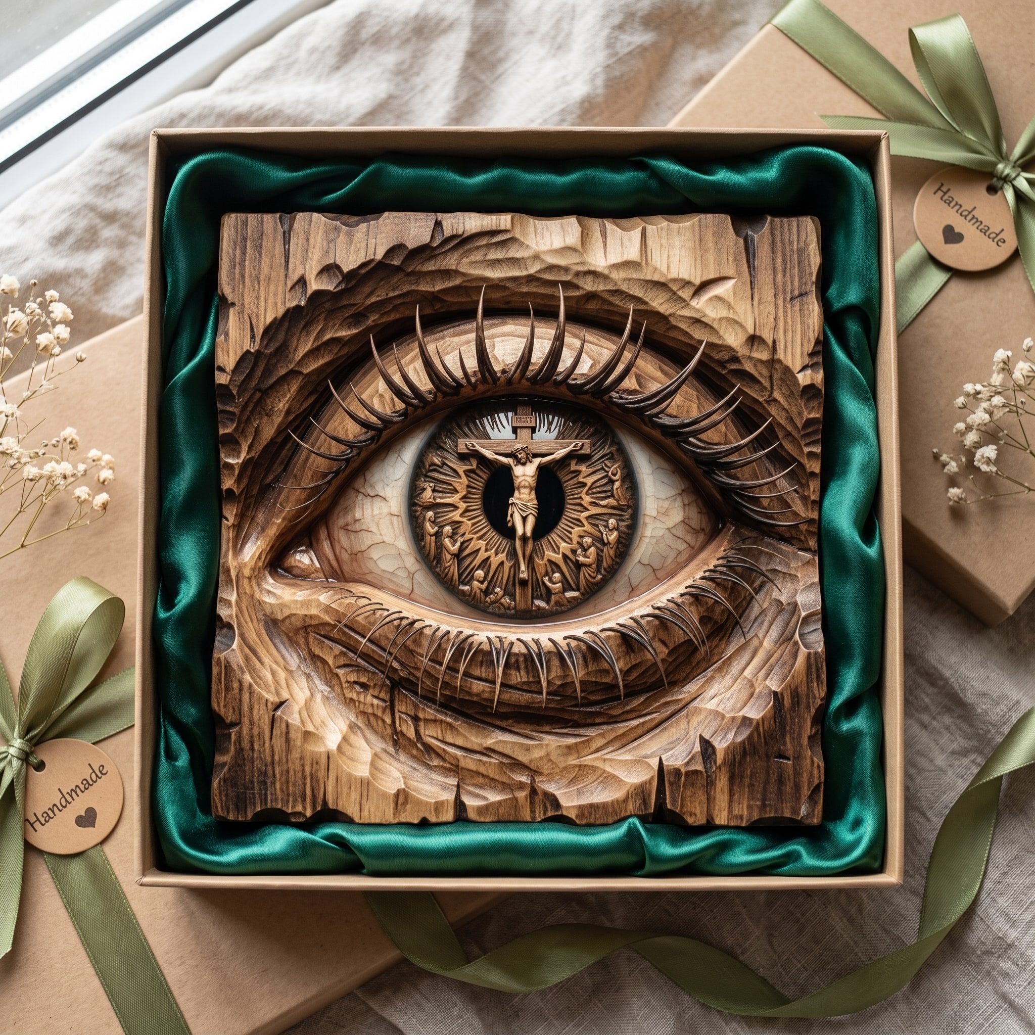 Eye of Christ Bas-Relief with Crucifixion Scene in the Iris STL bas-relief STL — view 2