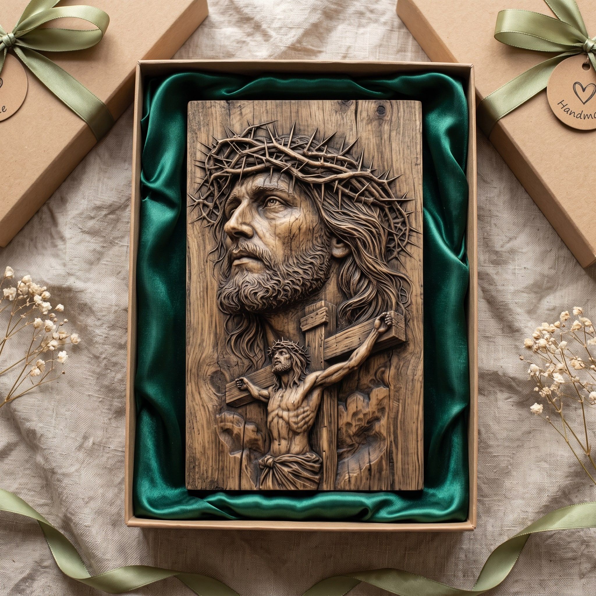 Face of Christ and Crucifixion Bas-Relief STL with Crown of Thorns bas-relief STL — view 2