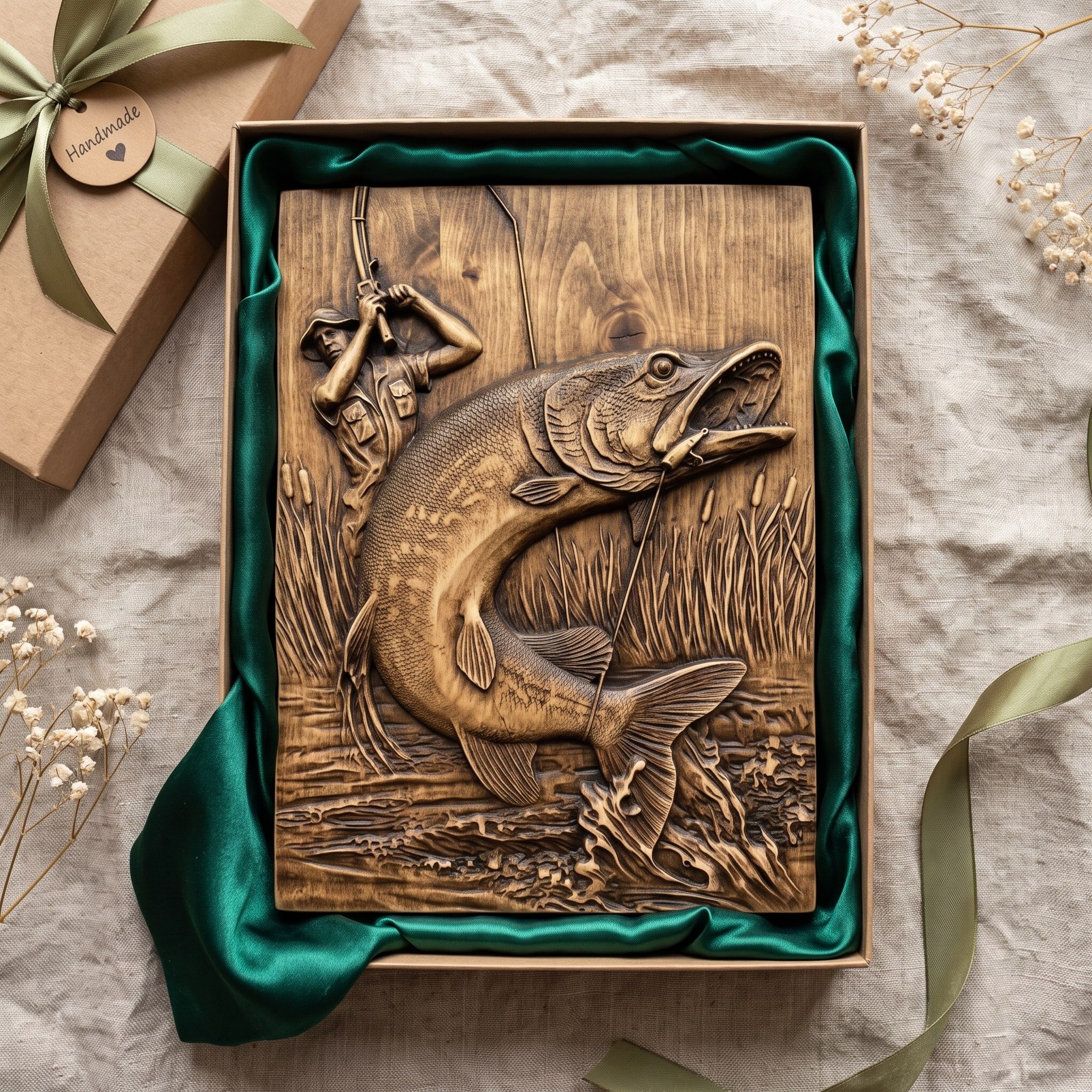 Fisherman Battling a Leaping Muskie 3D Relief STL bas-relief STL — view 2