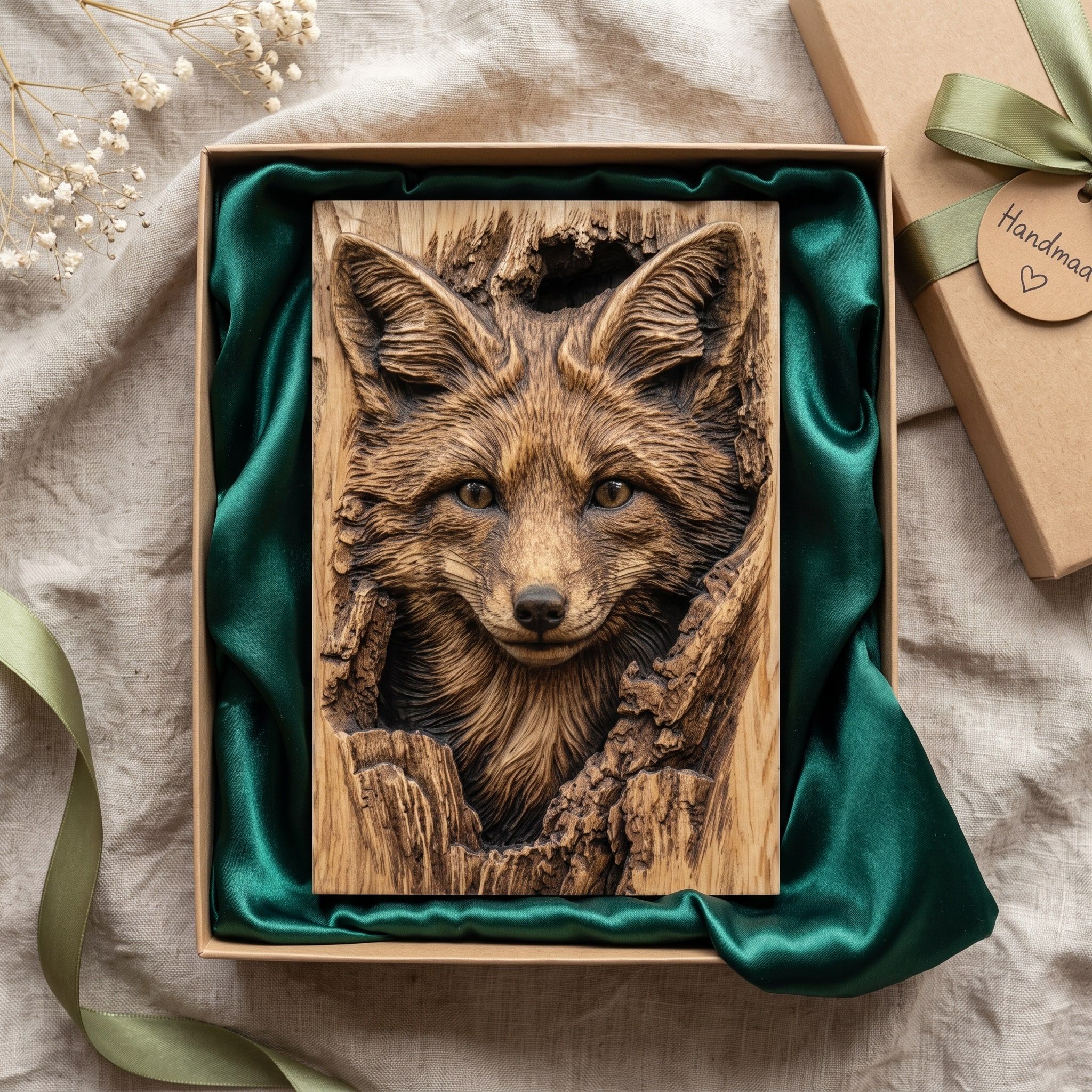 Red Fox Peeking From a Tree Hollow Bas-Relief STL bas-relief STL — view 2
