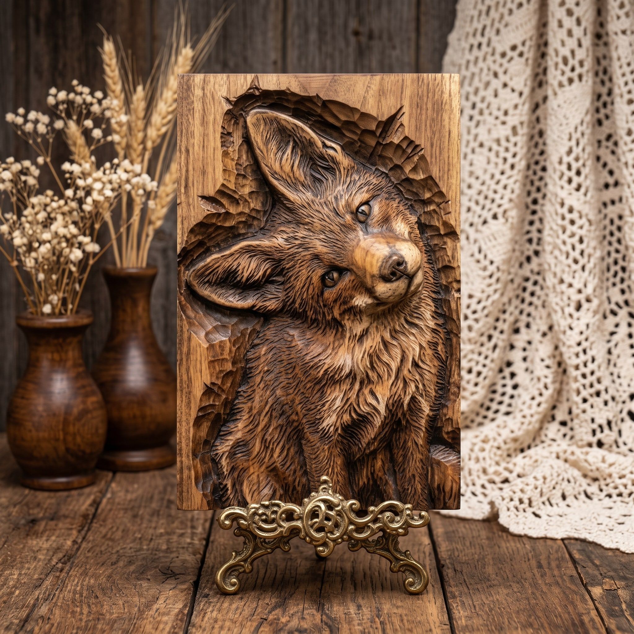Curious Red Fox Portrait Bas-Relief STL for CNC Carving bas-relief STL — view 3