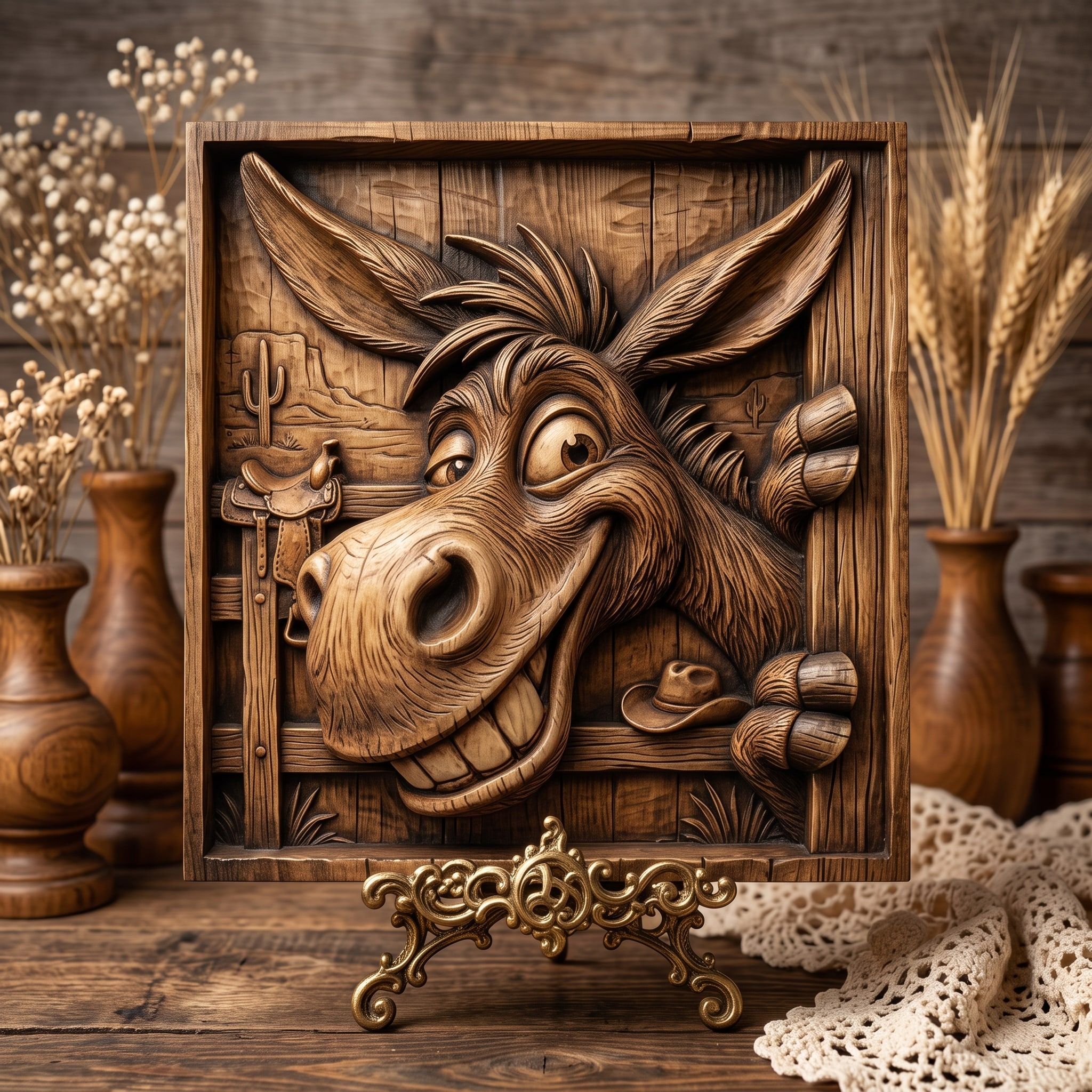 Grinning Cowboy Donkey 3D Relief STL for CNC and 3D Printing bas-relief STL — view 3