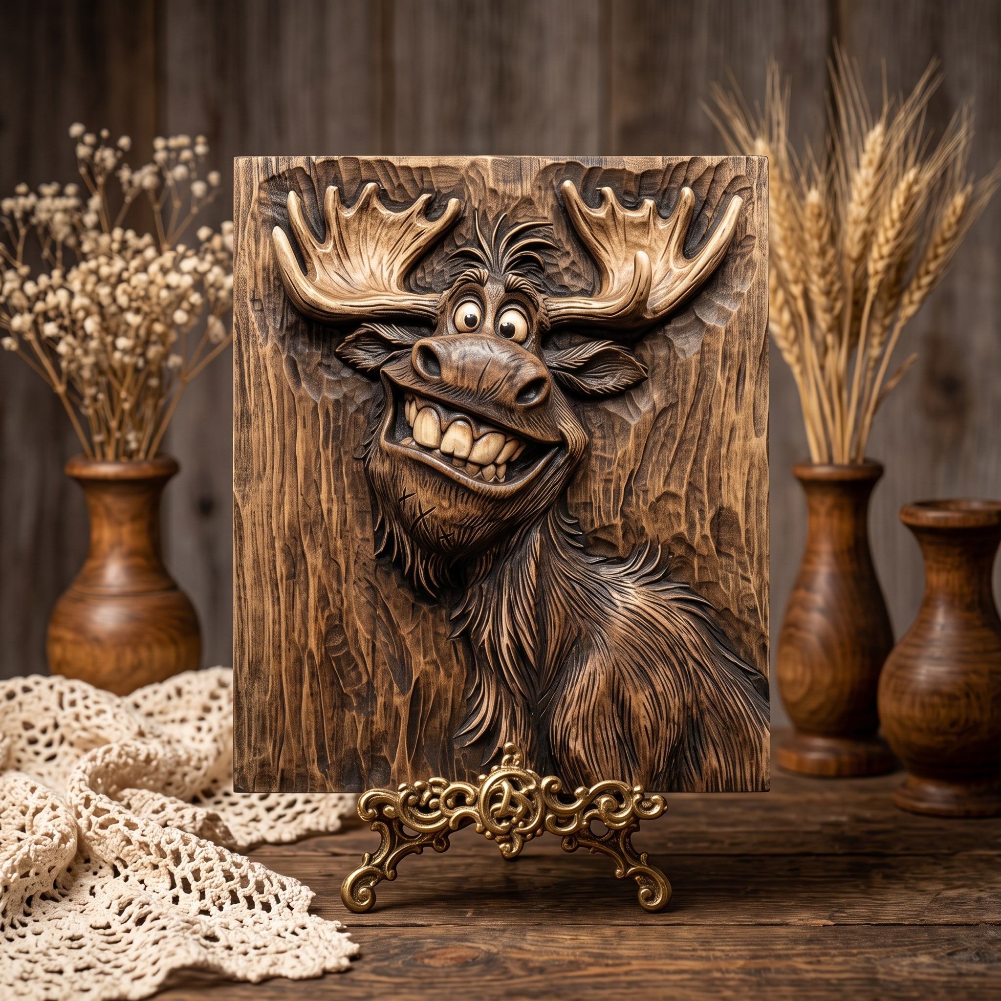 Goofy Grinning Moose Bas-Relief STL for CNC Carving bas-relief STL — view 3