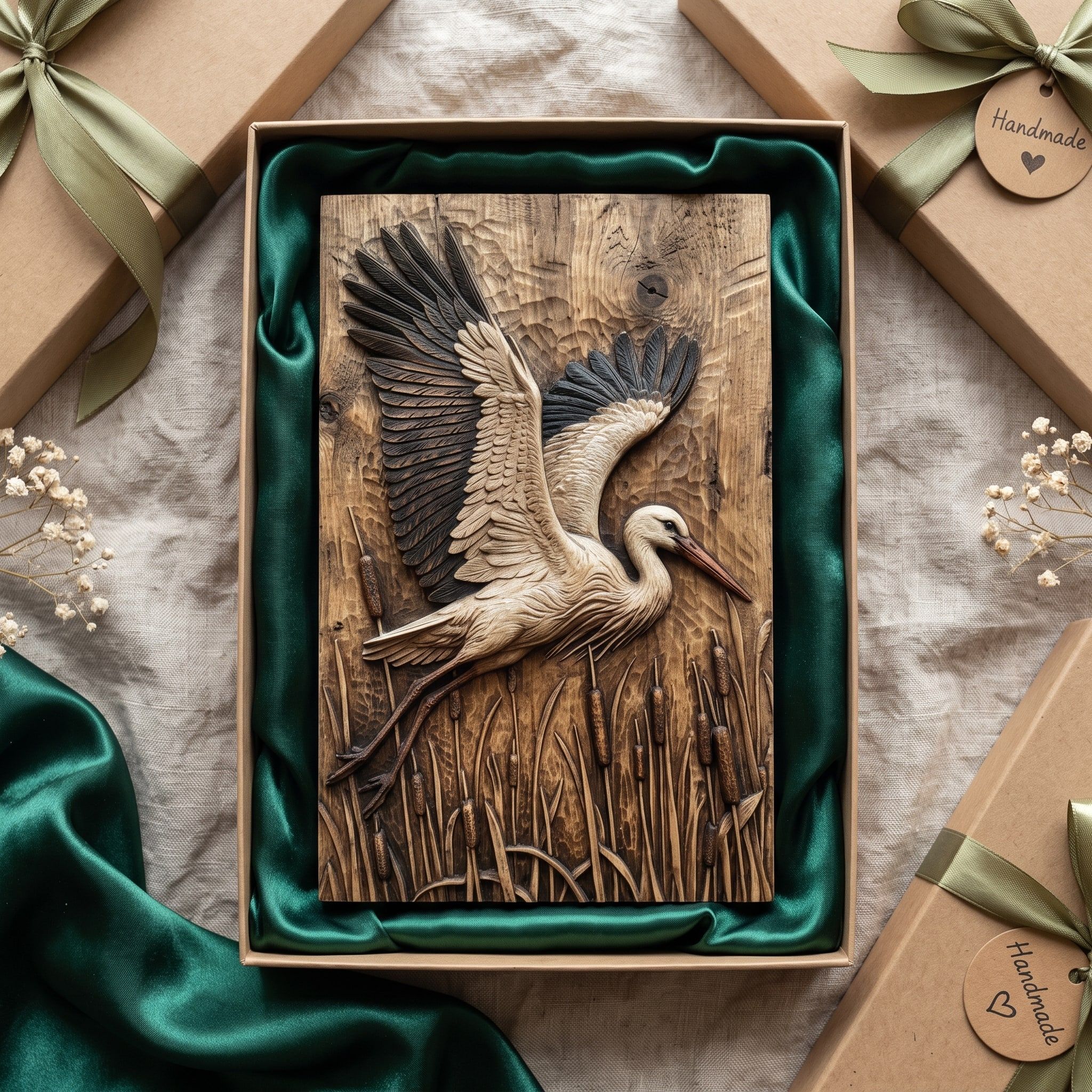 Flying Stork Over Cattails Bas-Relief STL for CNC and 3D Print bas-relief STL — view 2