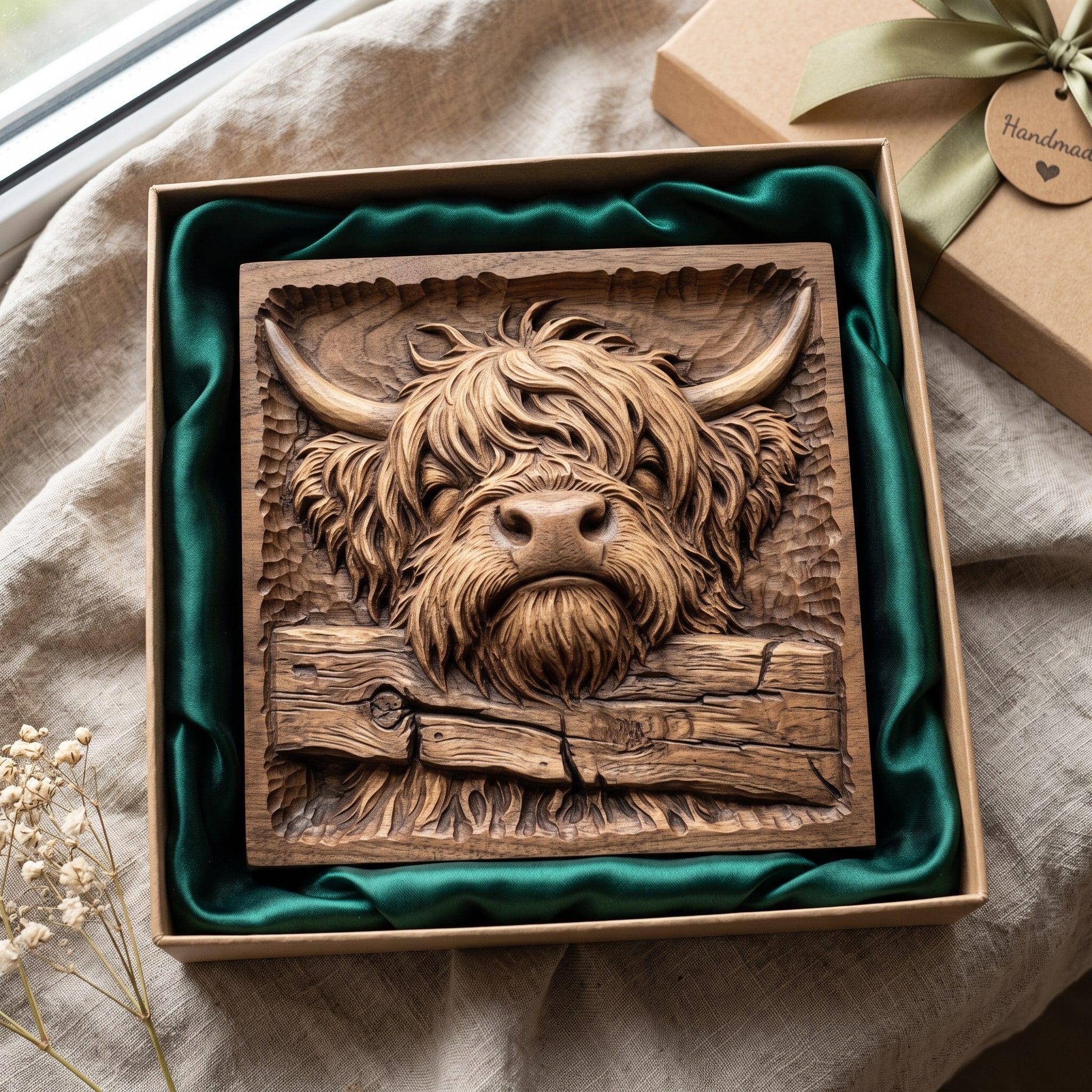 Highland Cow Peeking Over a Fence Bas-Relief STL bas-relief STL — view 2
