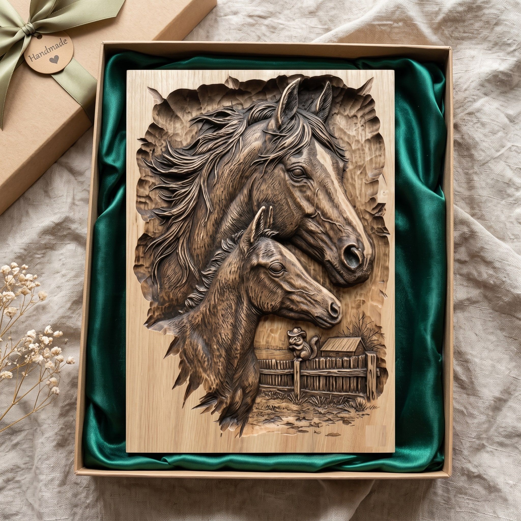 Mare and Foal Ranch Scene Bas-Relief STL for CNC Carving bas-relief STL — view 2