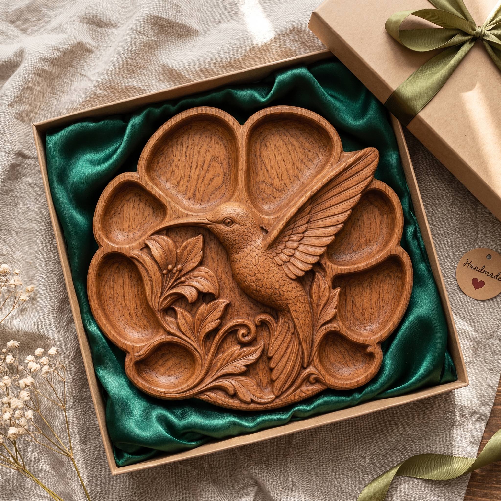 Hummingbird Serving Tray STL File for CNC Router carved in wood