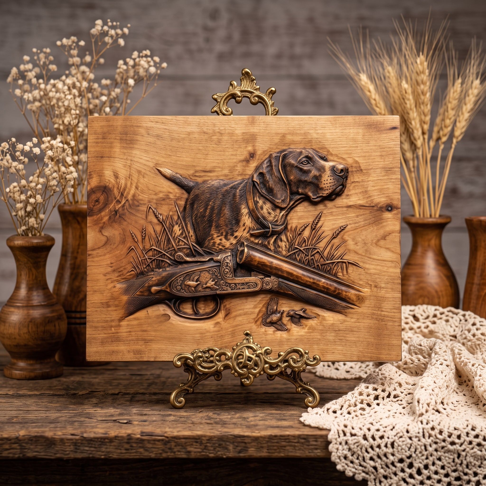 Pointer & Engraved Shotgun Hunting Bas-Relief STL bas-relief STL — view 3