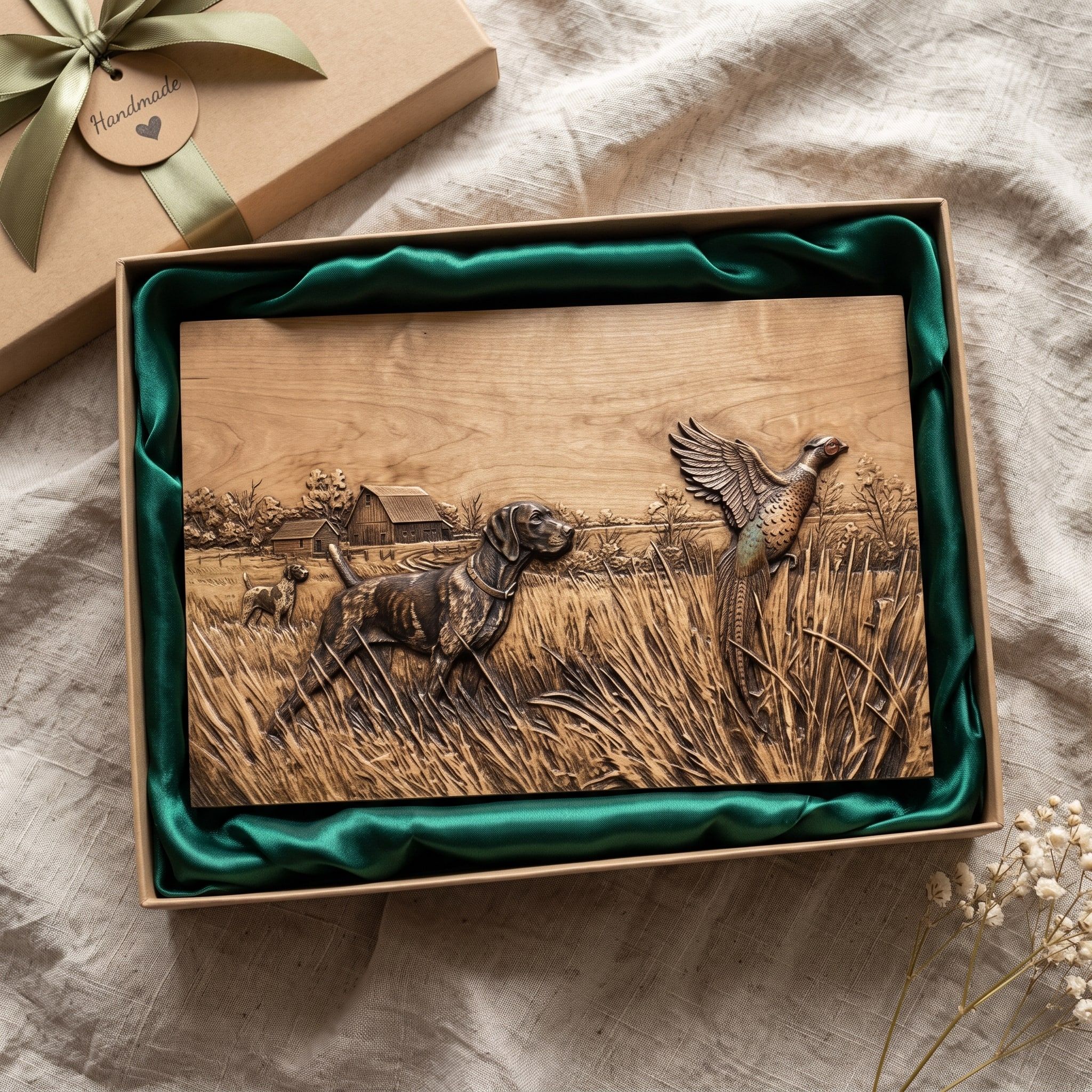 Pointer on Point as a Pheasant Flushes Bas-Relief STL bas-relief STL — view 2