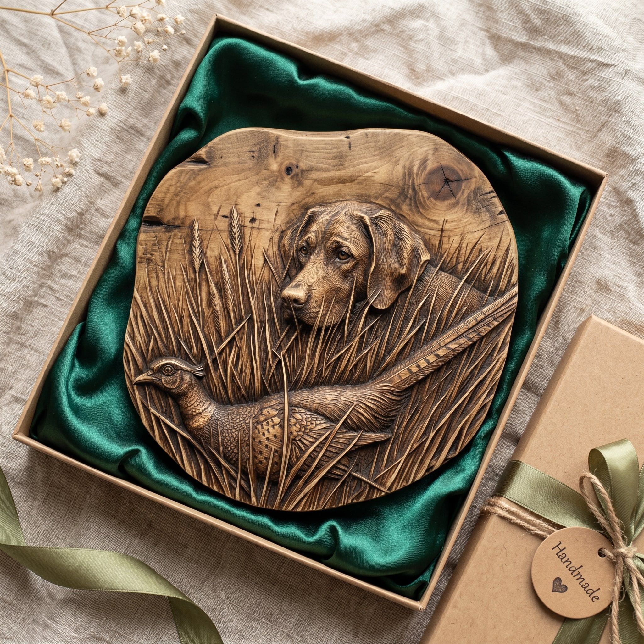 Hunting Lab and Pheasant Bas-Relief STL in Tall Grass bas-relief STL — view 2