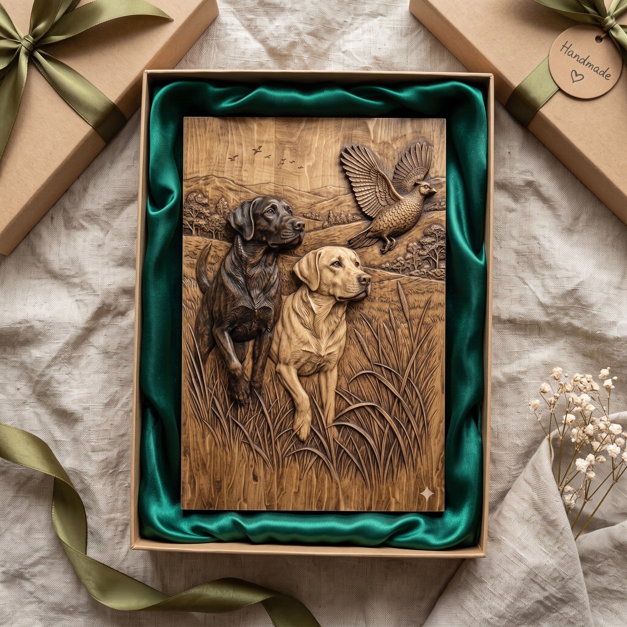 Two Labradors Flushing a Pheasant Upland Hunt Relief STL bas-relief STL — view 2