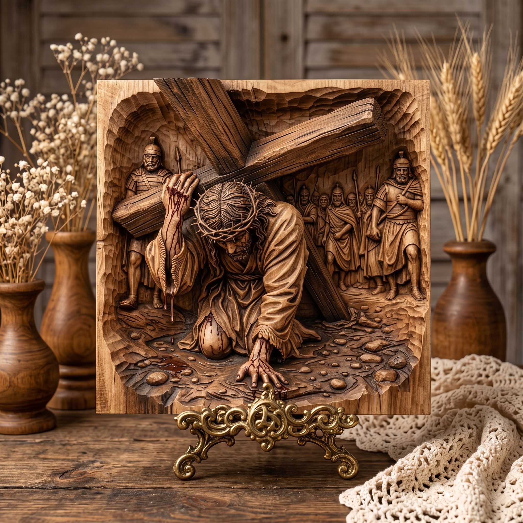 Jesus Falls Under the Cross Passion Scene Bas-Relief STL bas-relief STL — view 3