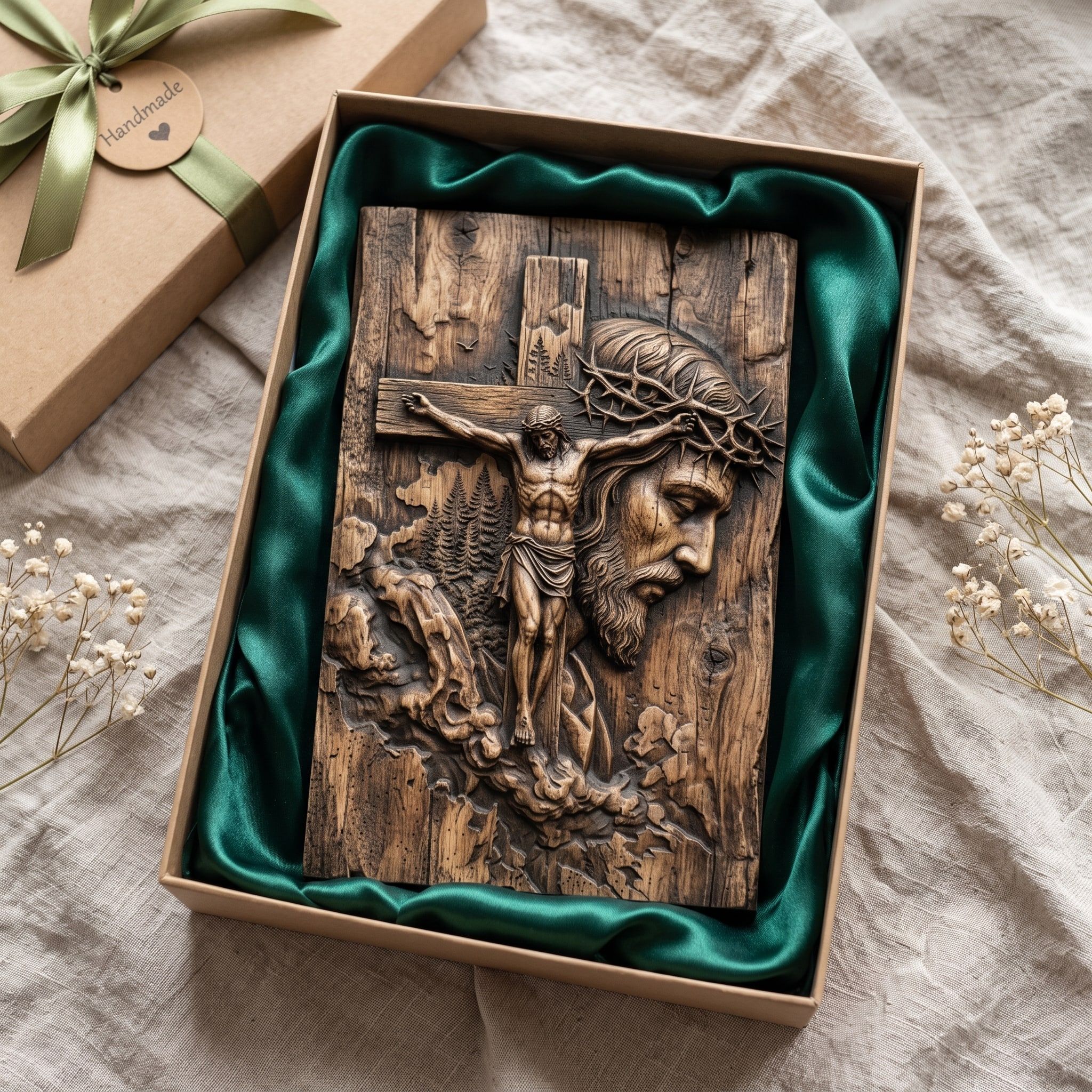 Crucifixion of Christ Bas-Relief STL with Crown of Thorns bas-relief STL — view 2