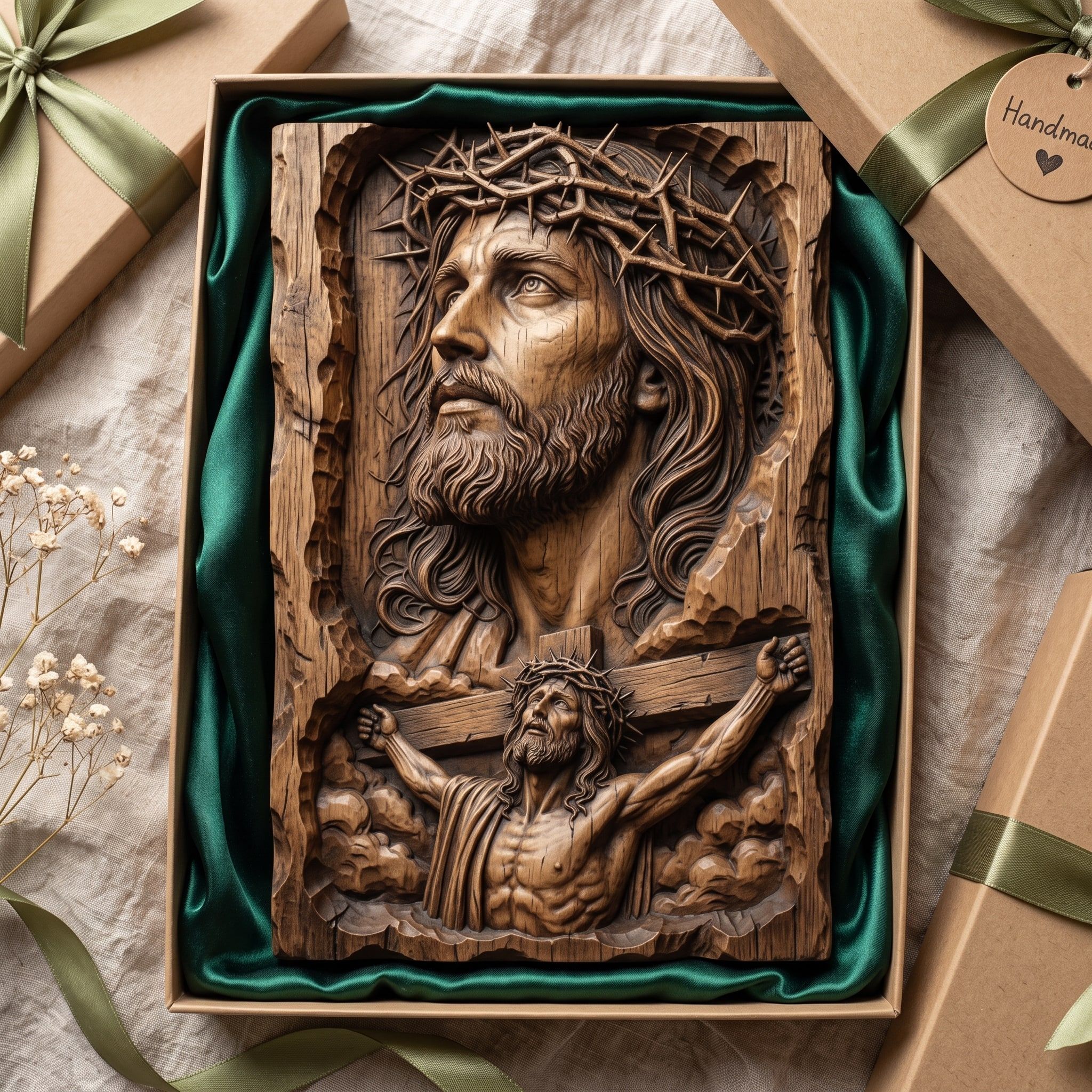 Jesus Crown of Thorns and Crucifixion Bas-Relief STL bas-relief STL — view 2