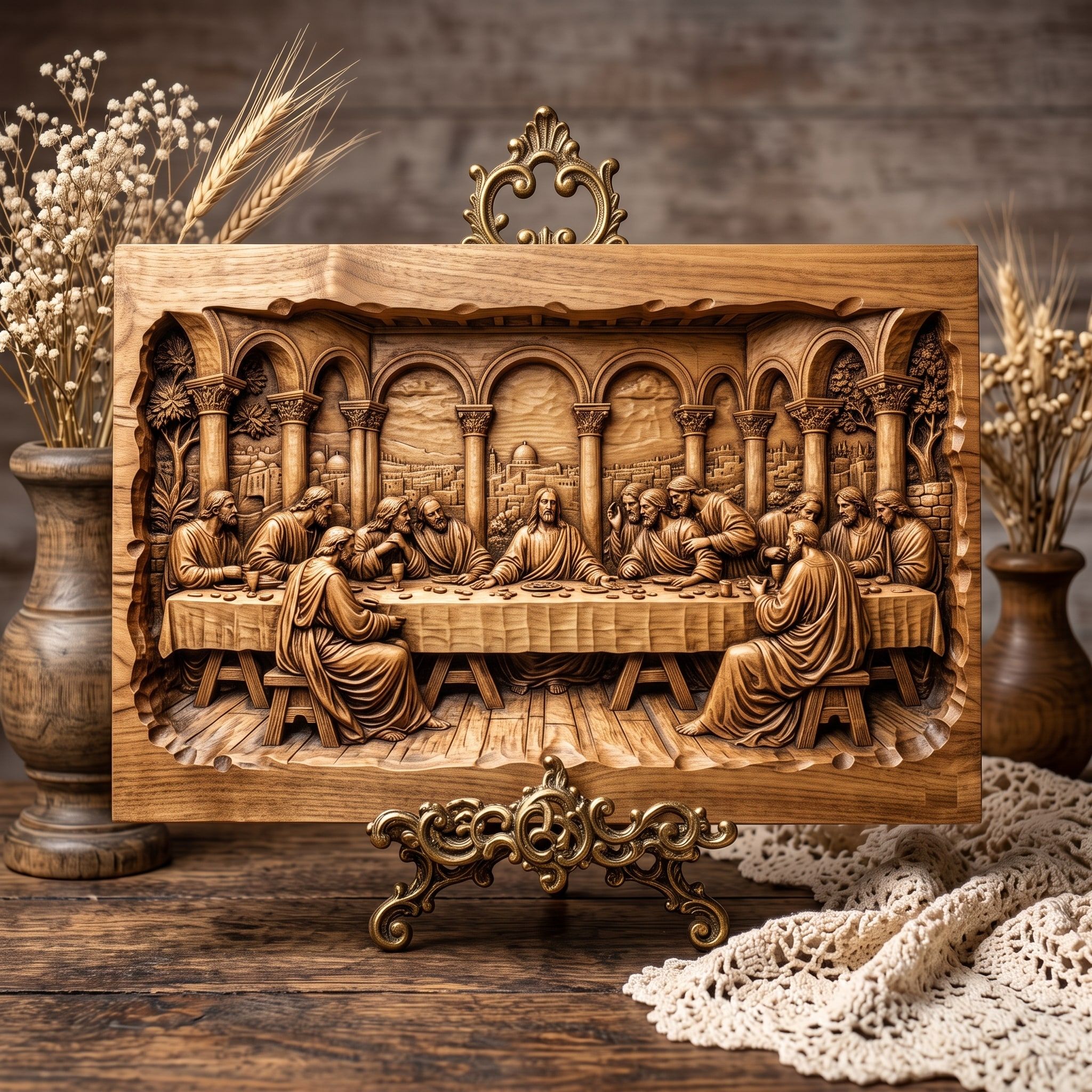 The Last Supper Bas-Relief STL with Arched Jerusalem Backdrop bas-relief STL — view 3