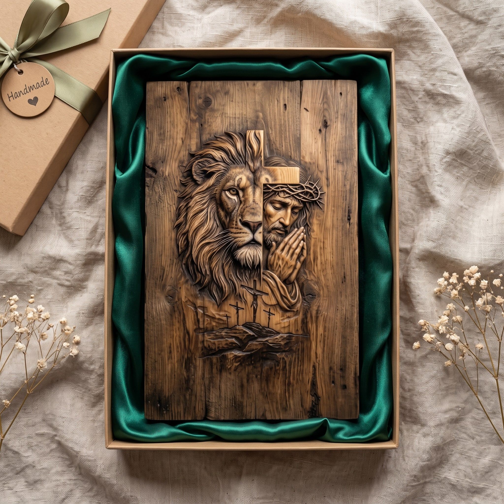 Lion of Judah and Praying Jesus Cross Bas-Relief STL bas-relief STL — view 2