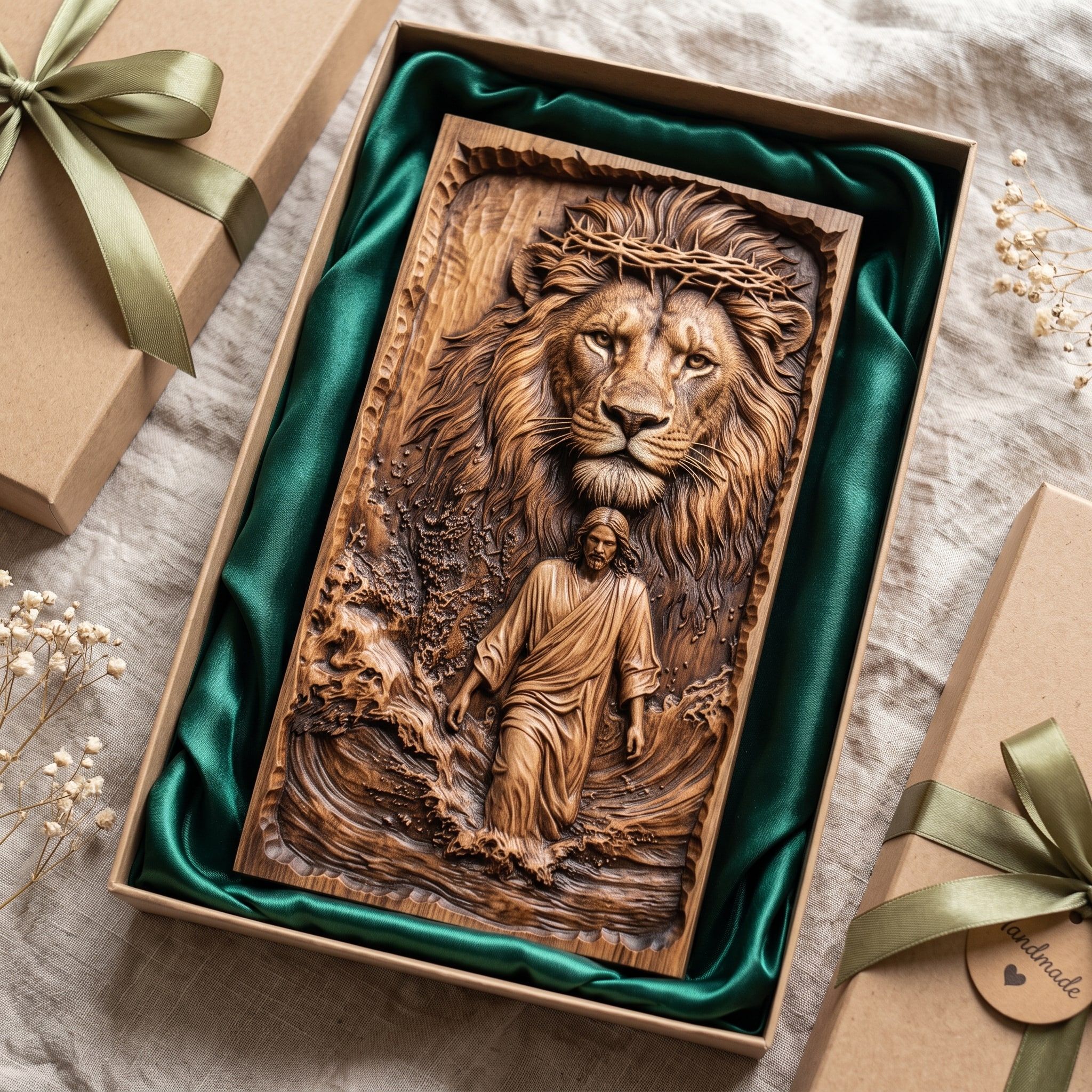 Lion of Judah and Christ Walking on Water Bas-Relief STL bas-relief STL — view 2