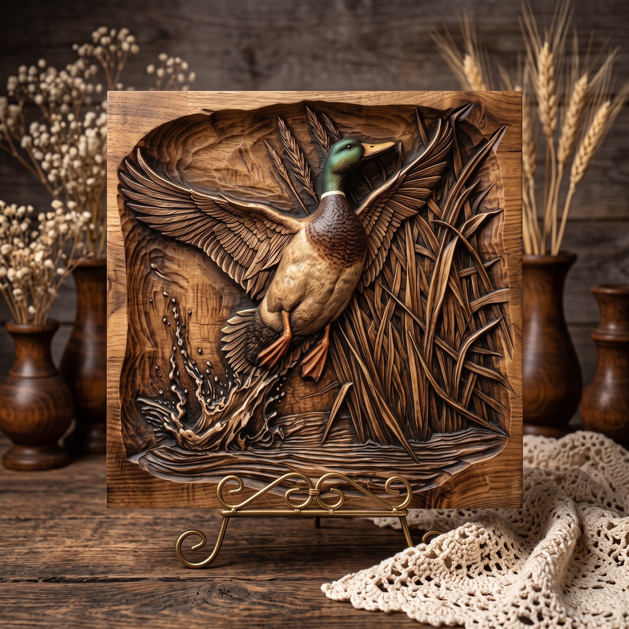 Mallard Duck Landing on Water Bas-Relief STL Carving File bas-relief STL — view 3