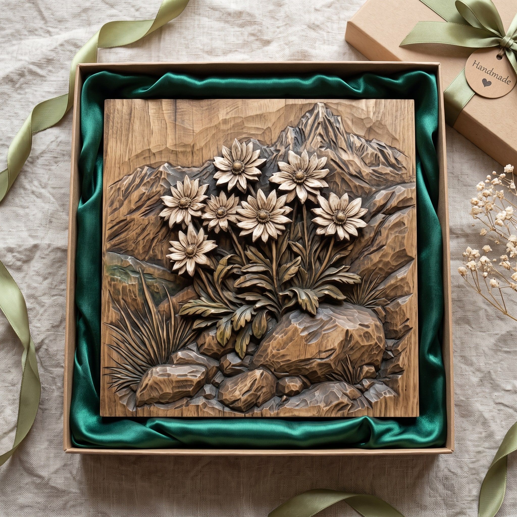 Alpine Edelweiss & Mountain Peak Bas-Relief STL Carving bas-relief STL — view 2
