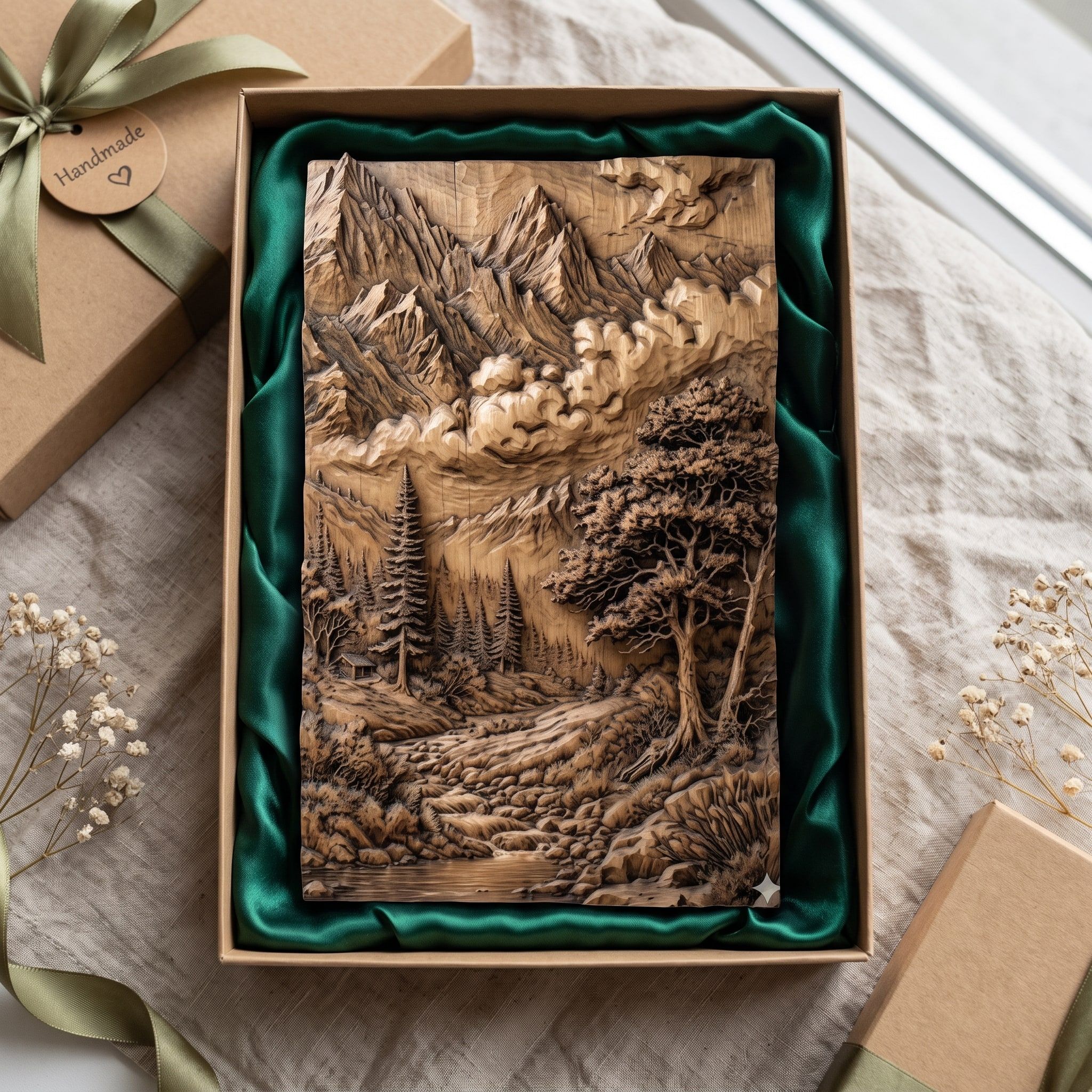Mountain Valley Bas-Relief STL with Pine Forest and River bas-relief STL — view 2