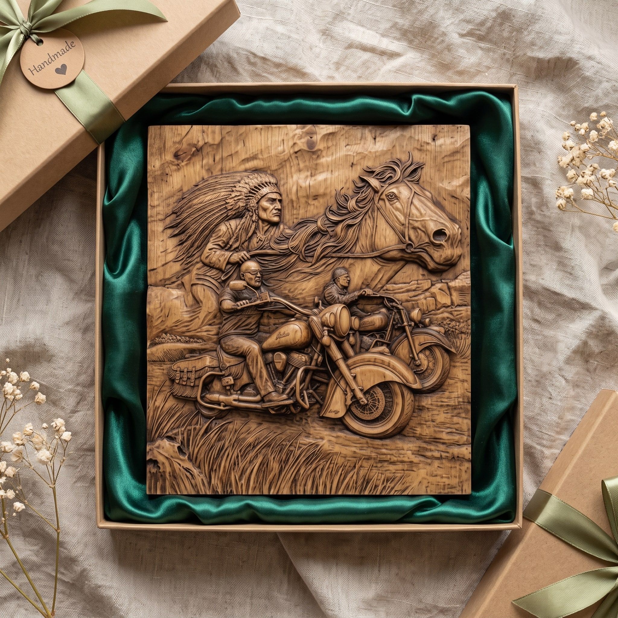 Native Warrior, Spirit Horse and Motorcycle Riders Relief STL bas-relief STL — view 2