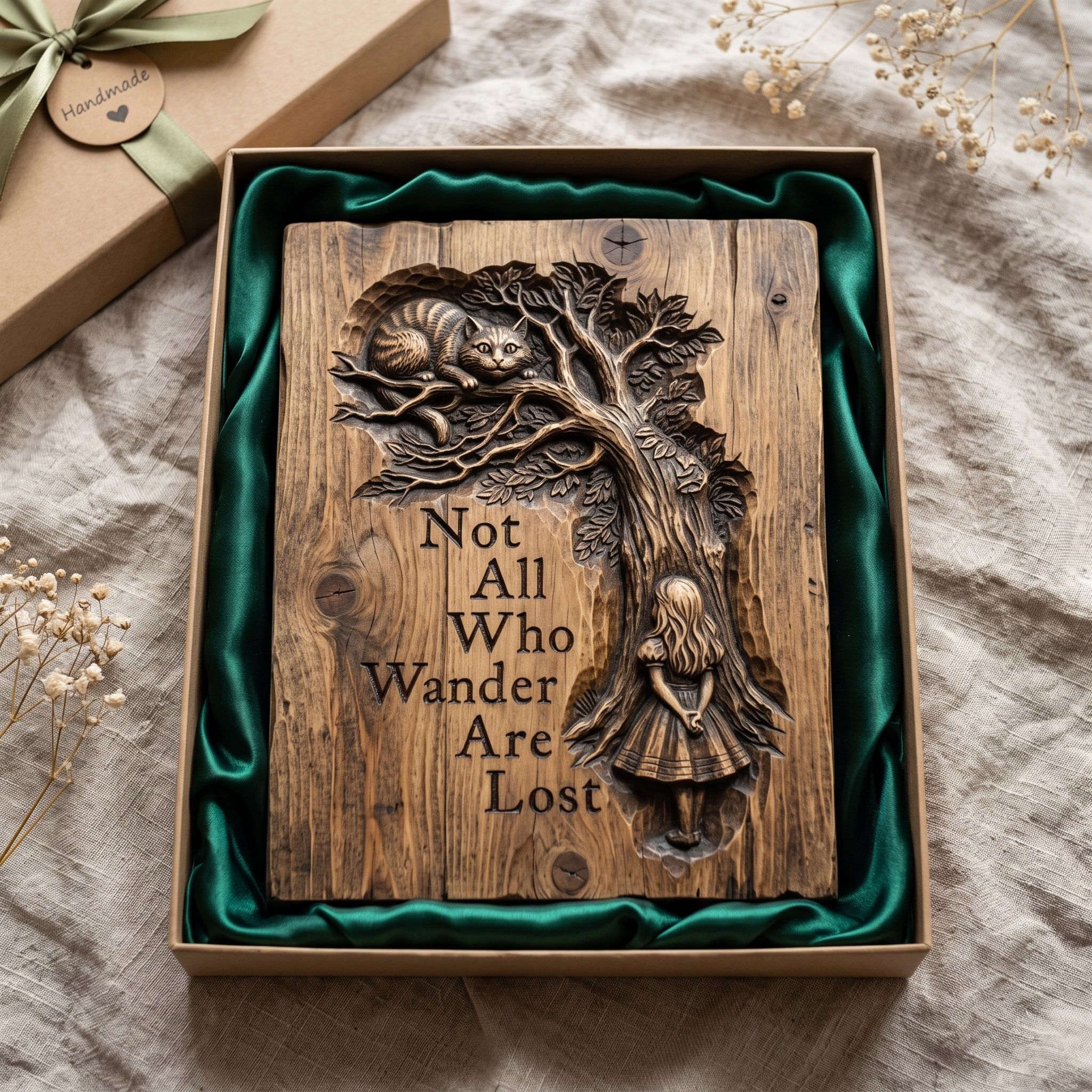 Not All Who Wander Are Lost Alice and Cheshire Cat Relief STL bas-relief STL — view 2