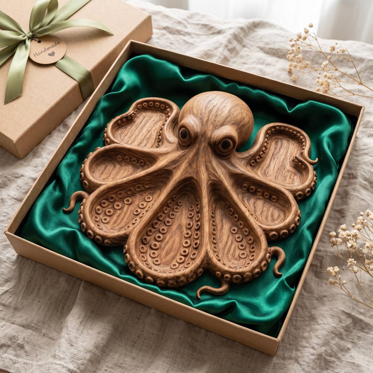 Octopus Serving Tray with Eight Tentacle Wells STL Relief carved in wood