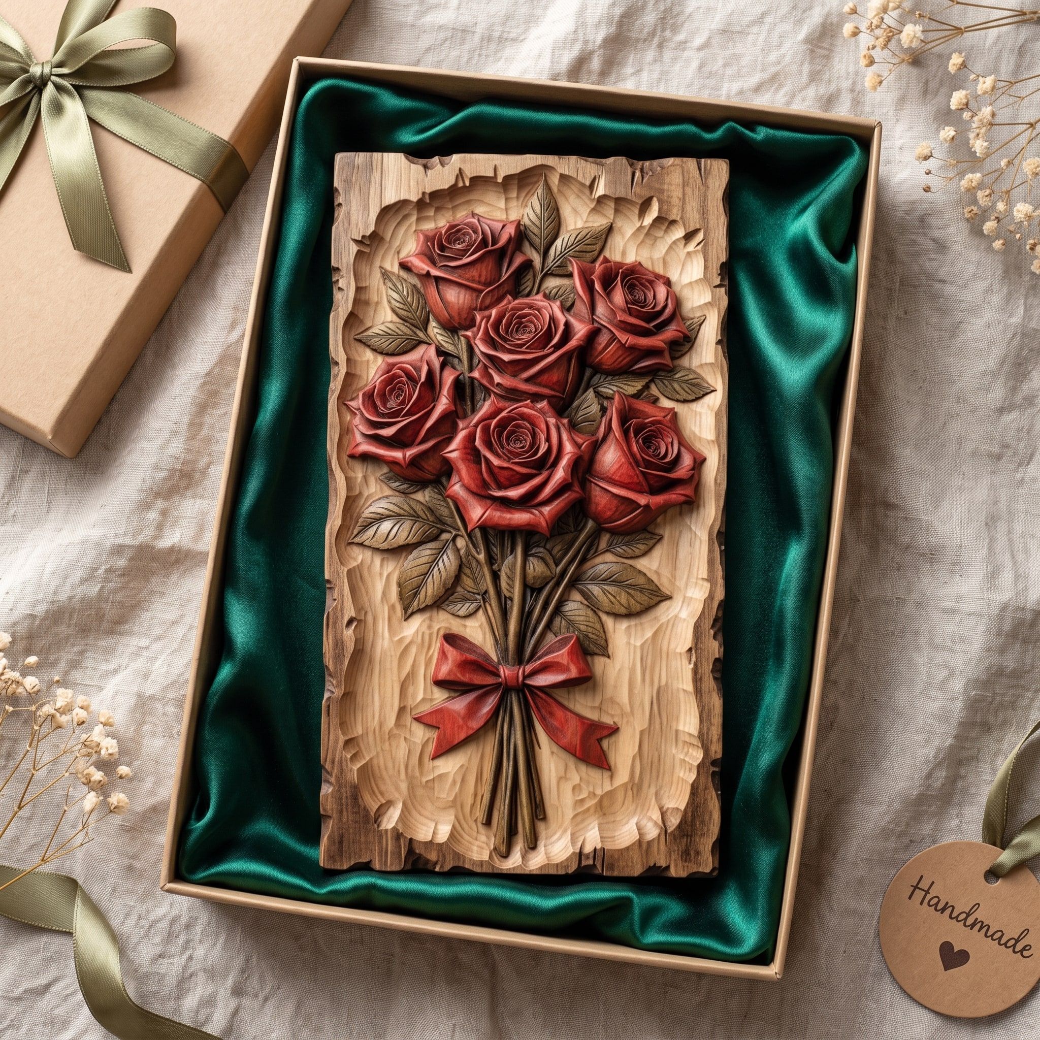 Red Rose Bouquet with Ribbon Bow Bas-Relief STL Carving File bas-relief STL — view 2