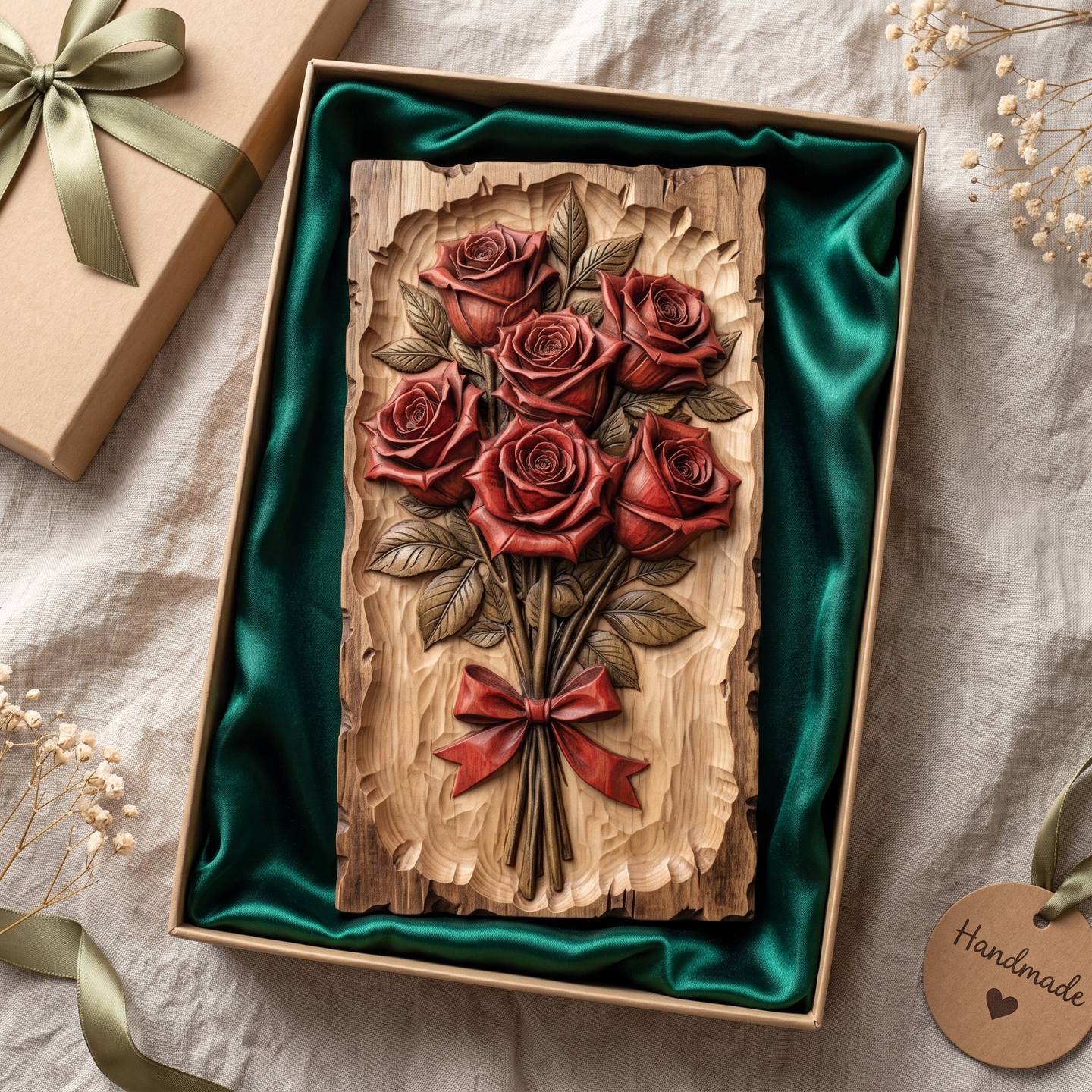 Red Rose Bouquet with Ribbon Bow Bas-Relief STL