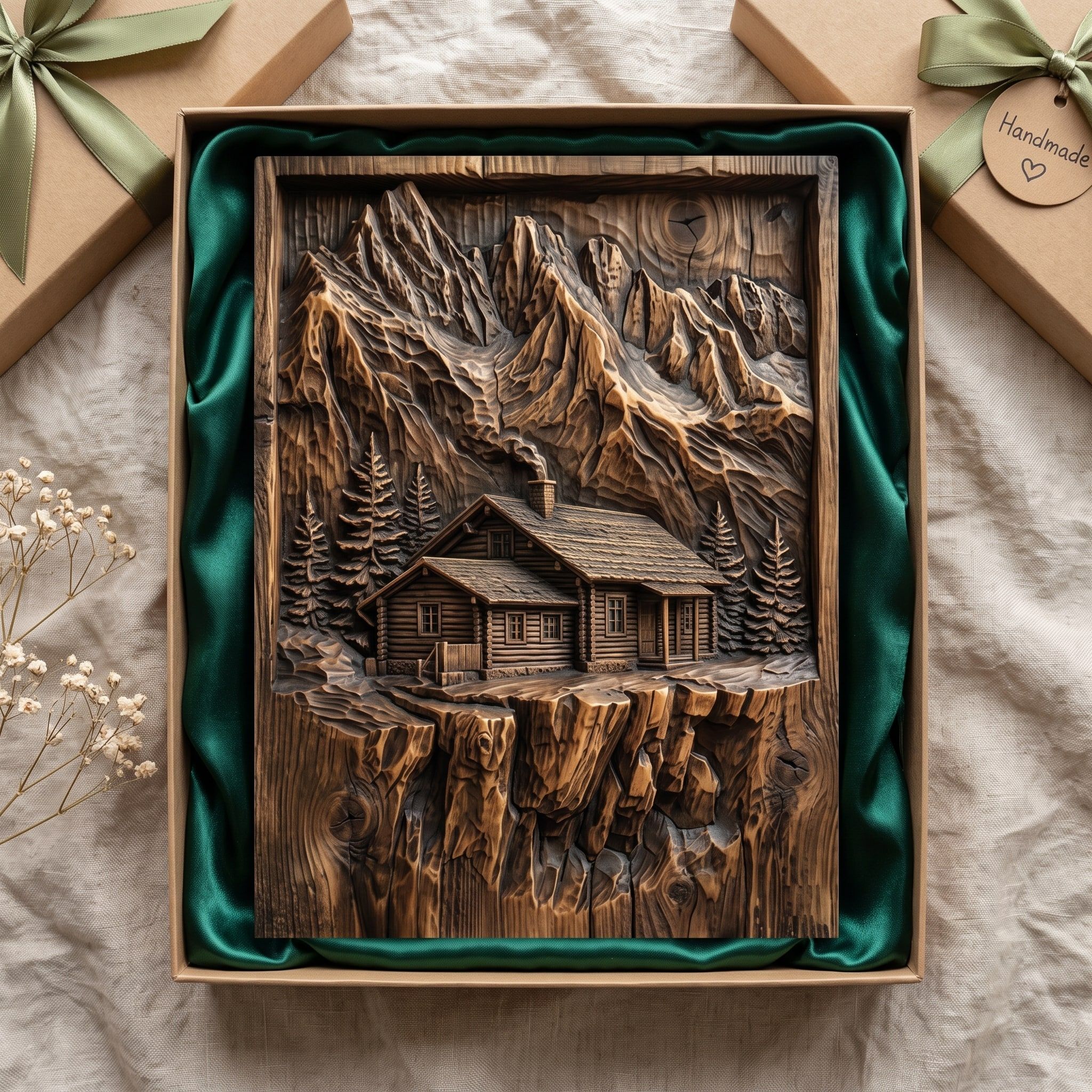 Mountain Log Cabin on a Cliff 3D Relief STL for CNC bas-relief STL — view 2