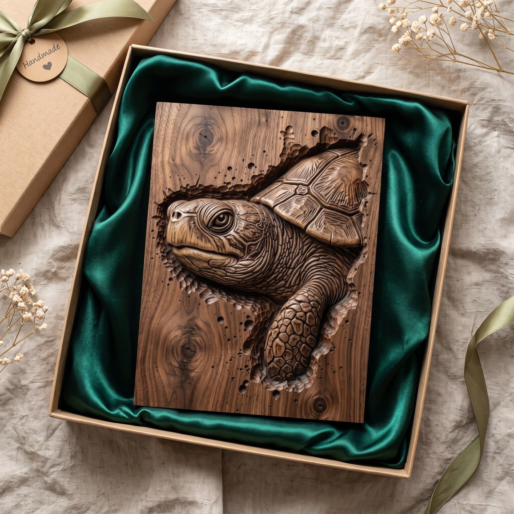 Sea Turtle Breaking Through Wood Bas-Relief STL bas-relief STL — view 2