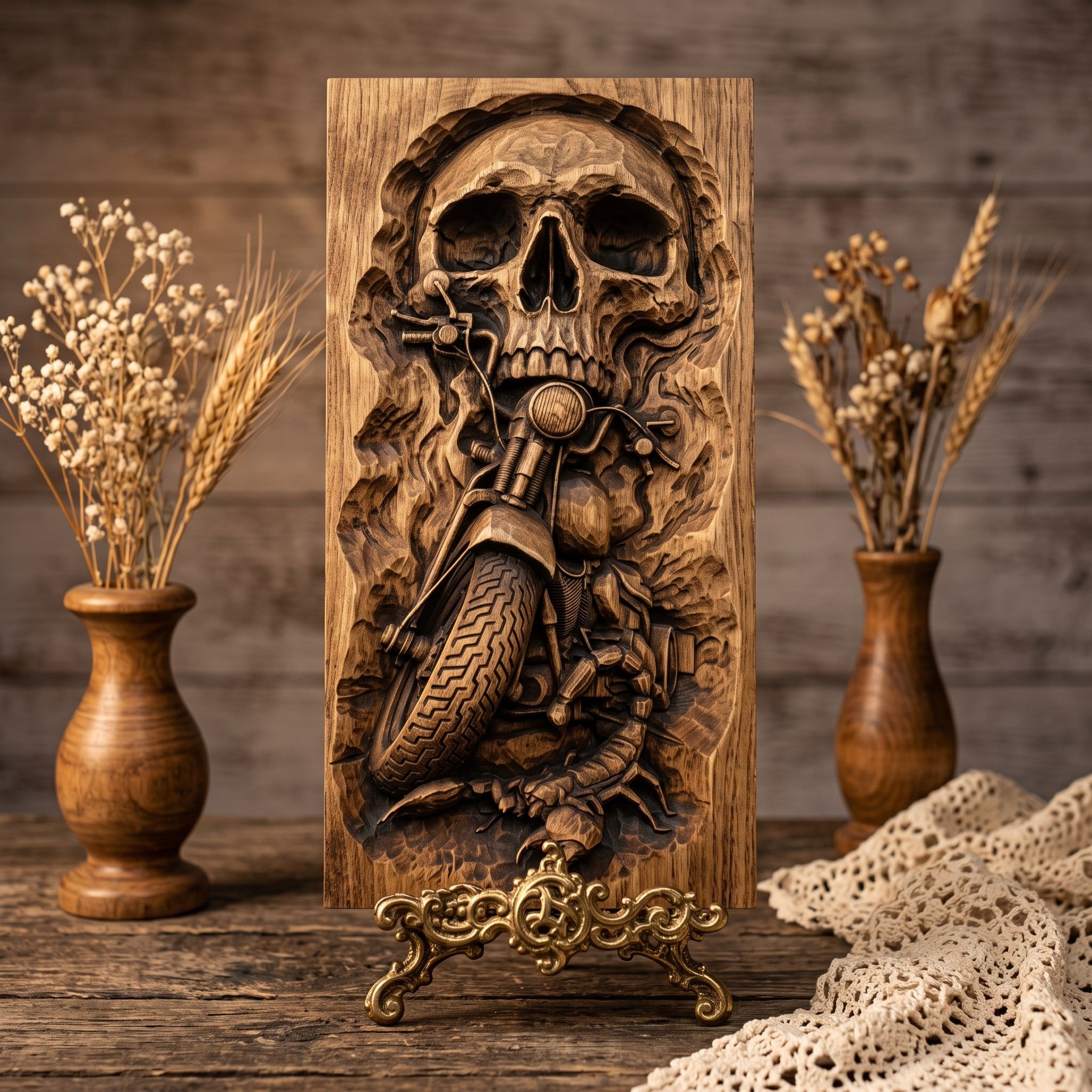 Skull and Chopper Biker Bas-Relief STL for CNC Carving bas-relief STL — view 3