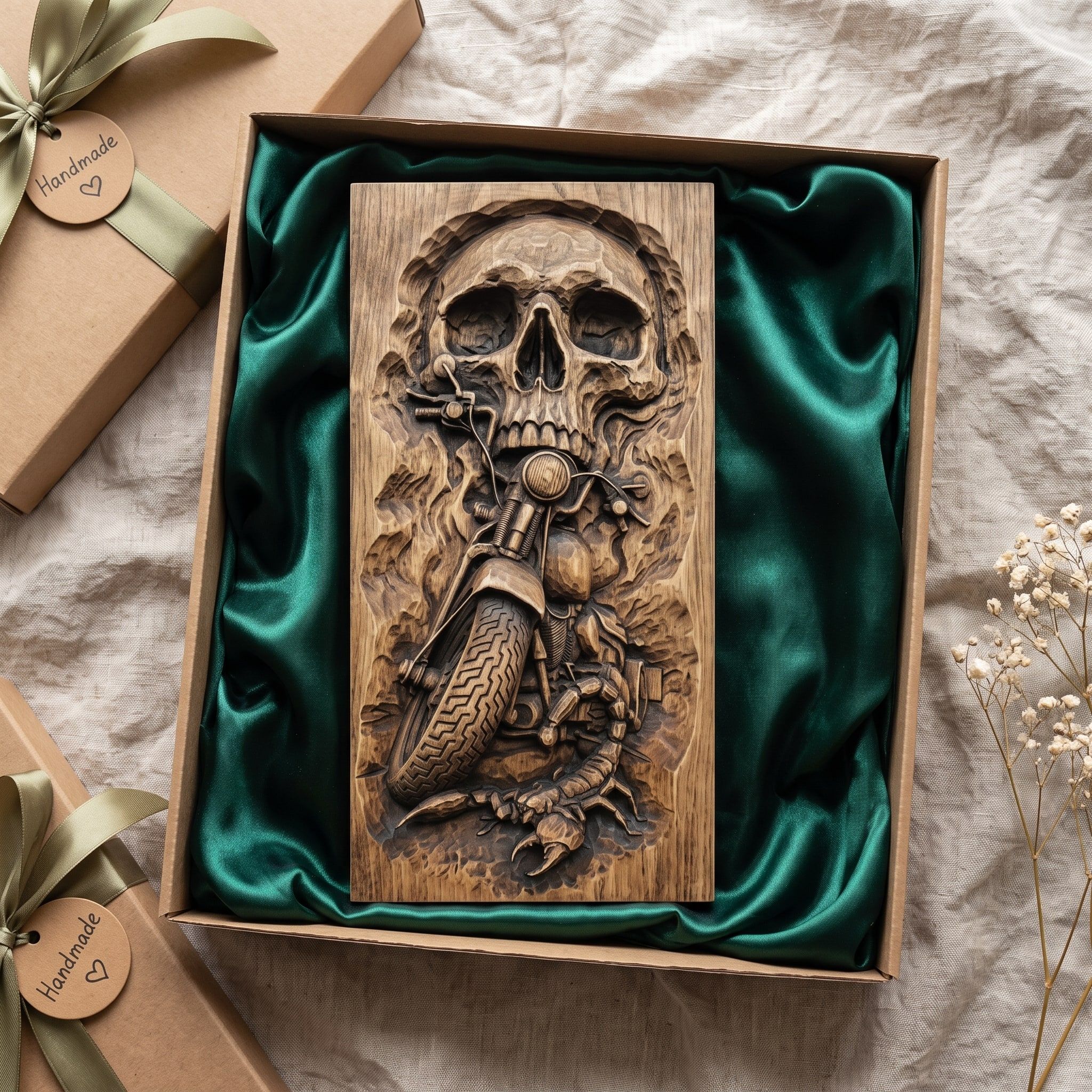 Skull and Chopper Biker Bas-Relief STL for CNC Carving bas-relief STL — view 2