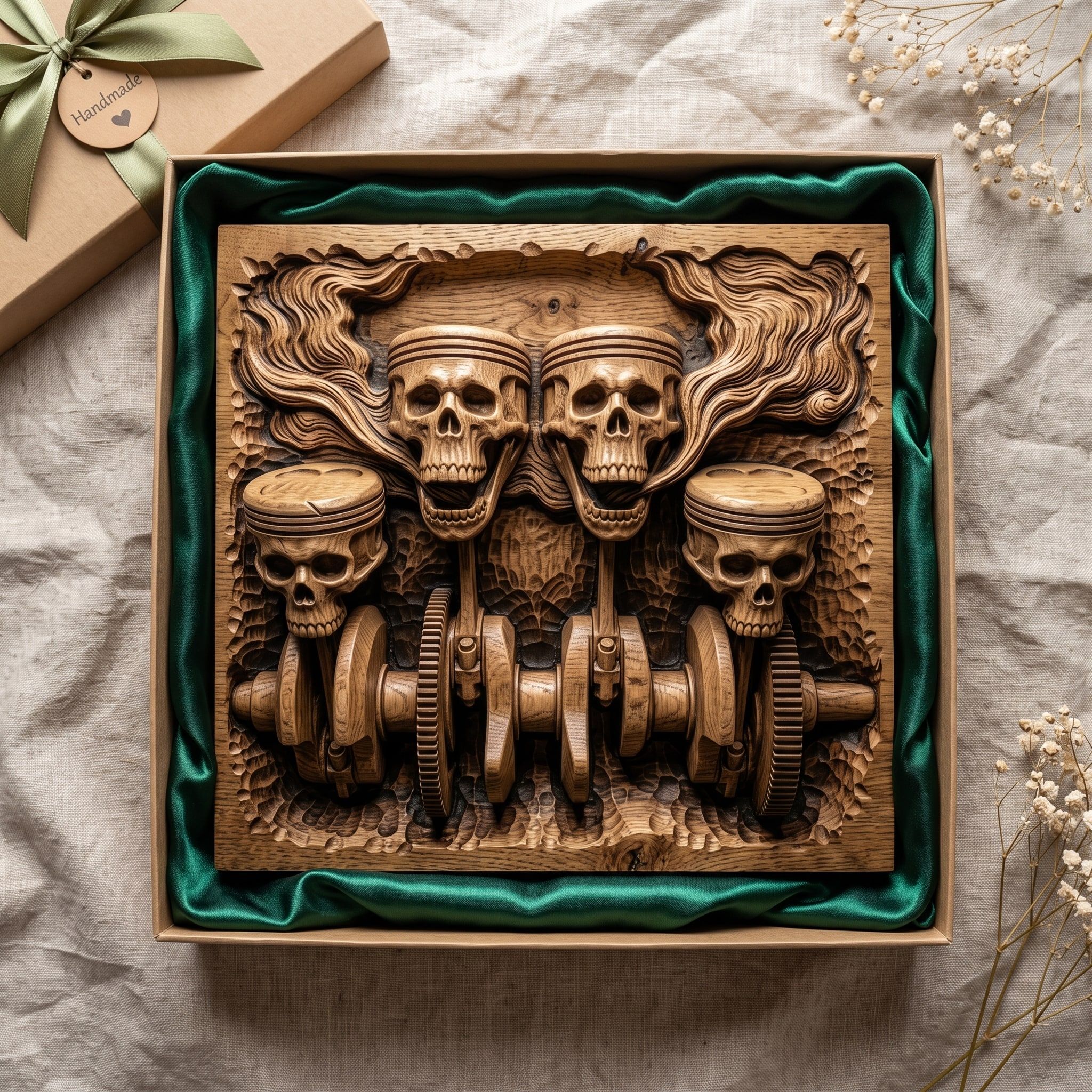 Skull Pistons and Crankshaft Engine Bas-Relief STL Carving bas-relief STL — view 2