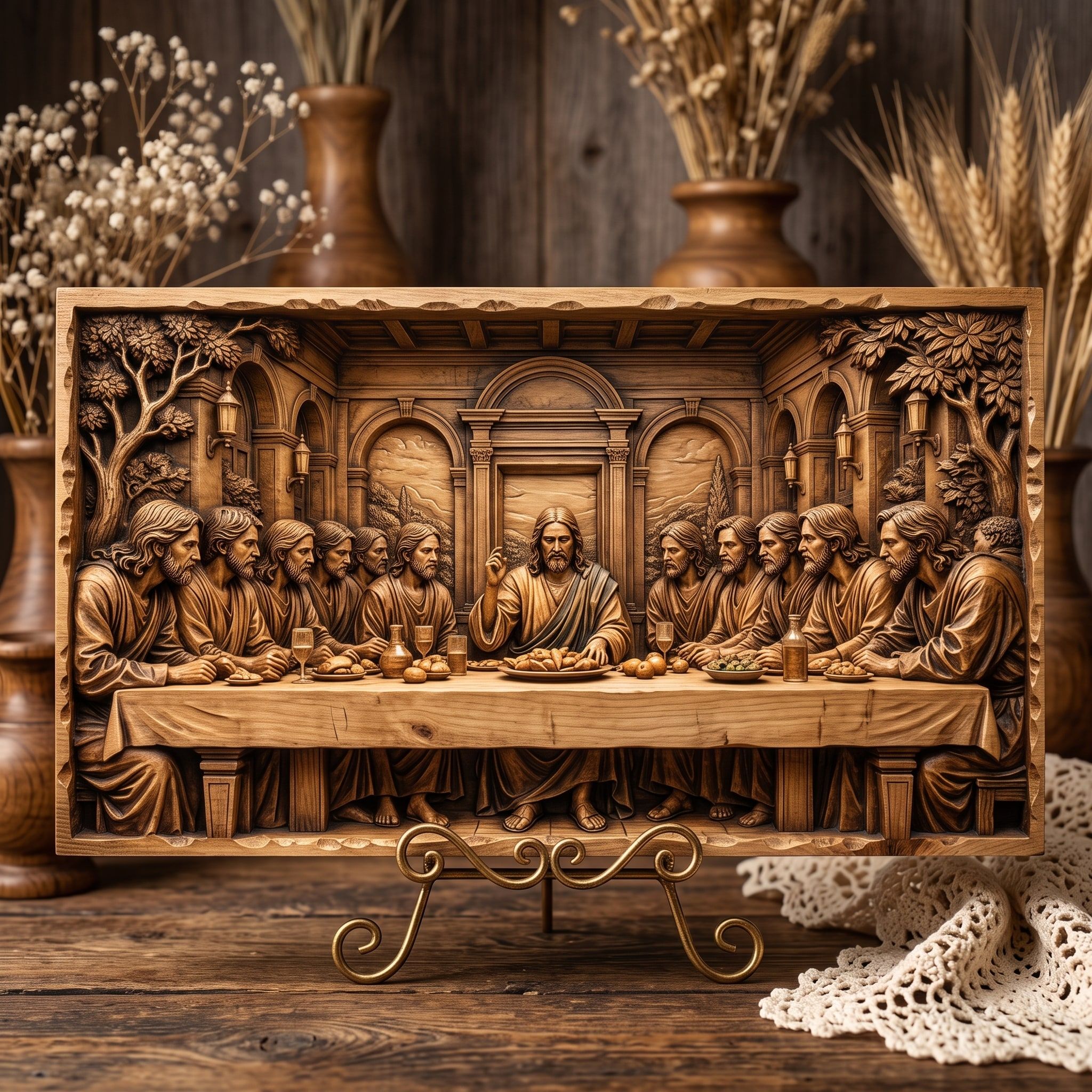 The Last Supper Bas-Relief STL, Jesus and Apostles Wood Carving bas-relief STL — view 3