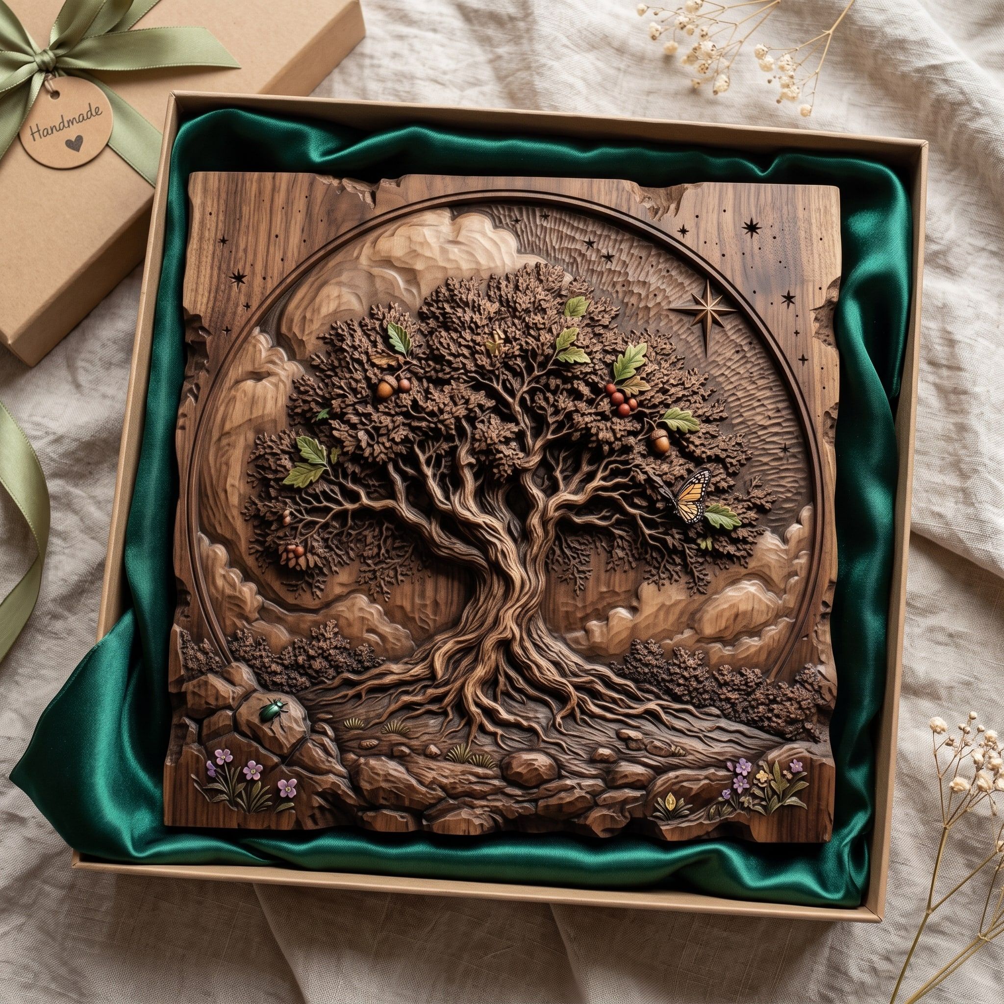 Tree of Life Bas-Relief STL with Roots, Acorns and Butterfly bas-relief STL — view 2