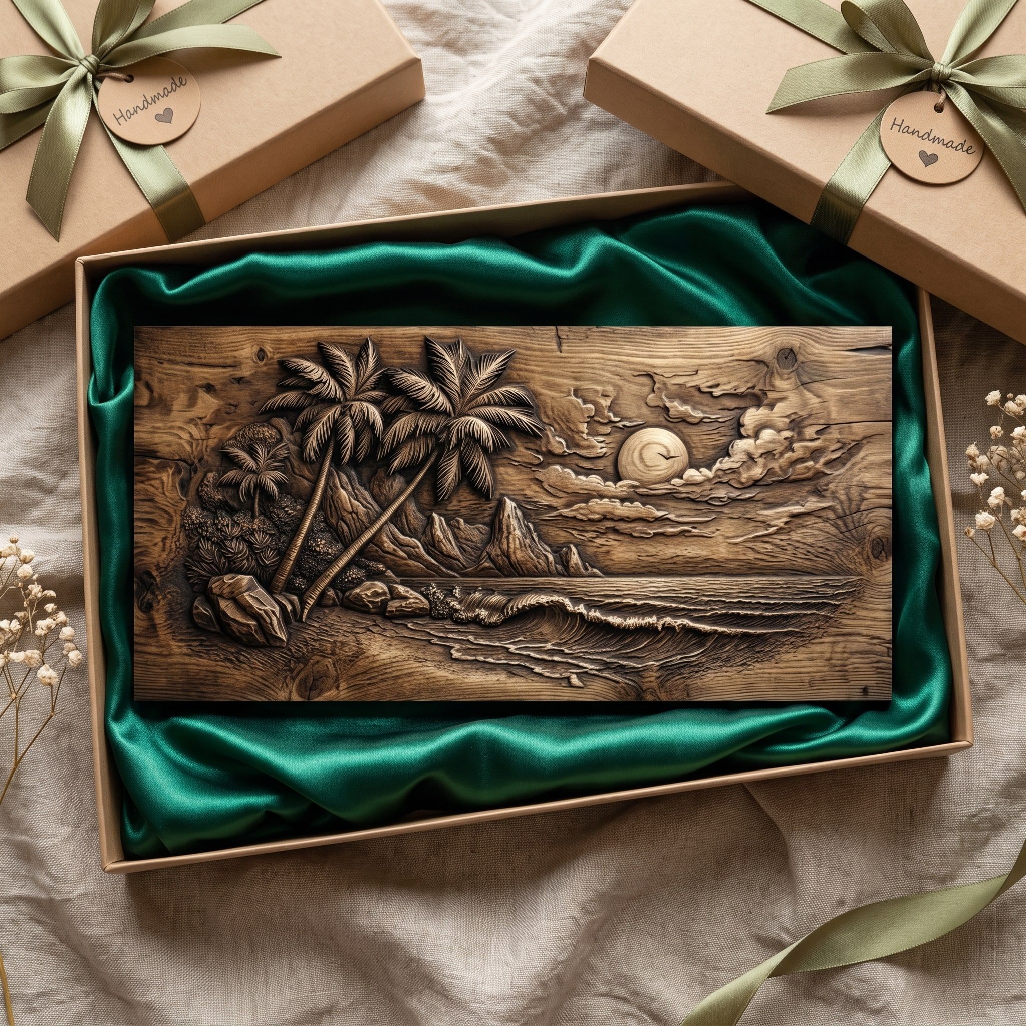 Tropical Beach Palm Trees and Breaking Wave Relief STL bas-relief STL — view 2