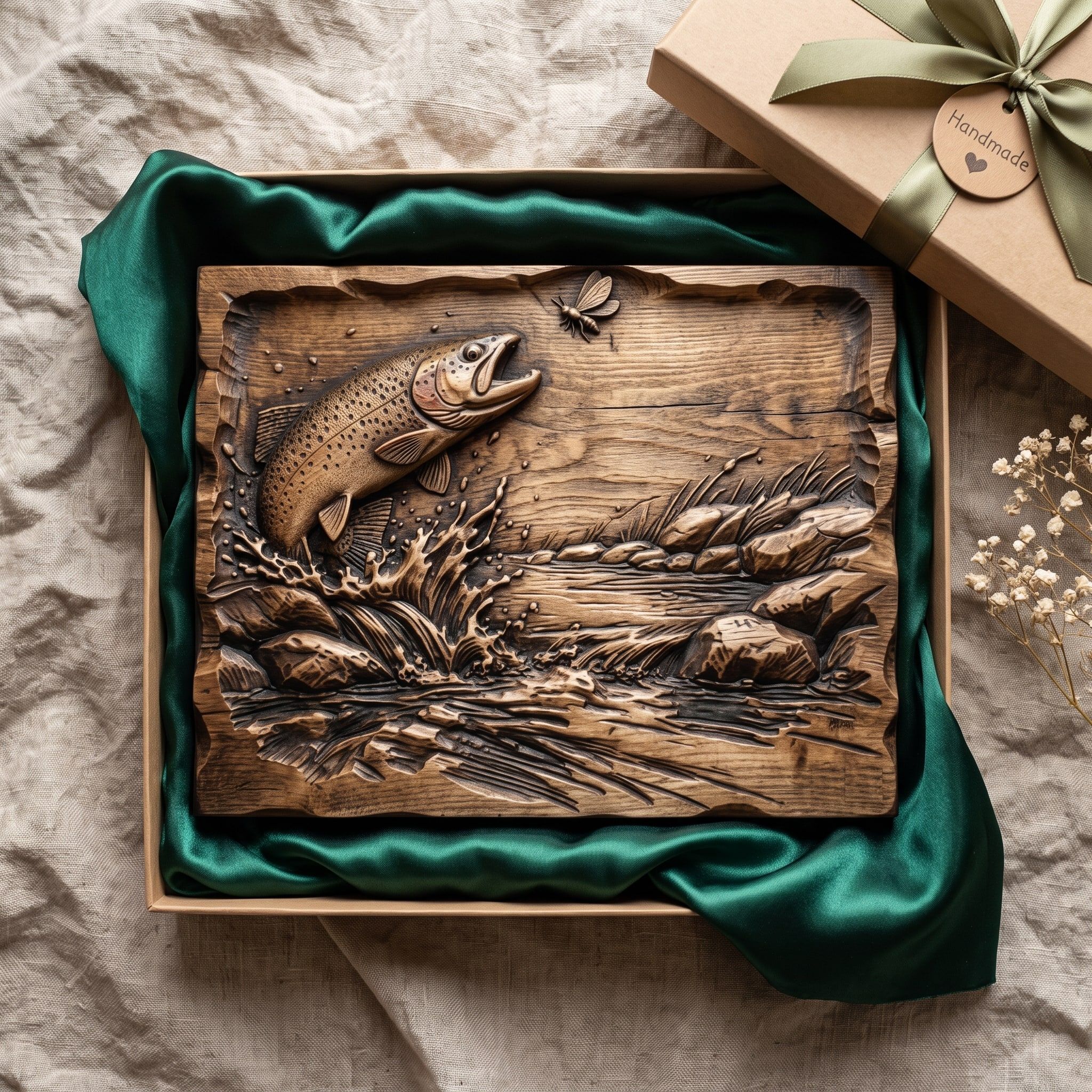 Jumping Trout River Scene Bas-Relief STL for CNC Carving bas-relief STL — view 2