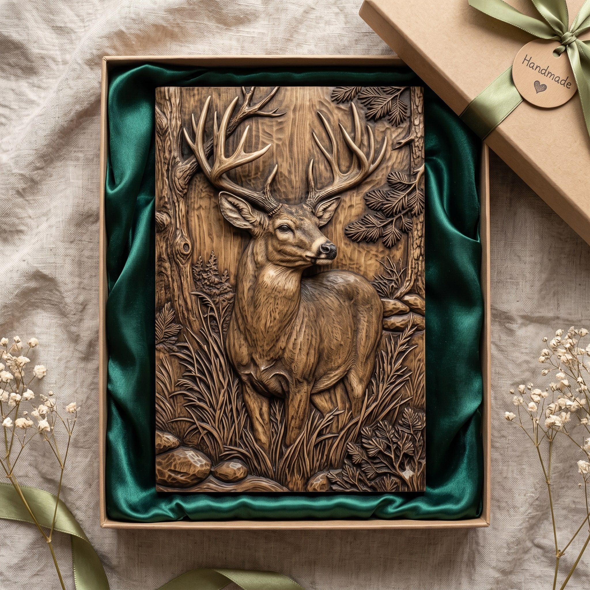 Whitetail Buck in the Pines 3D Relief STL for CNC Carving bas-relief STL — view 2
