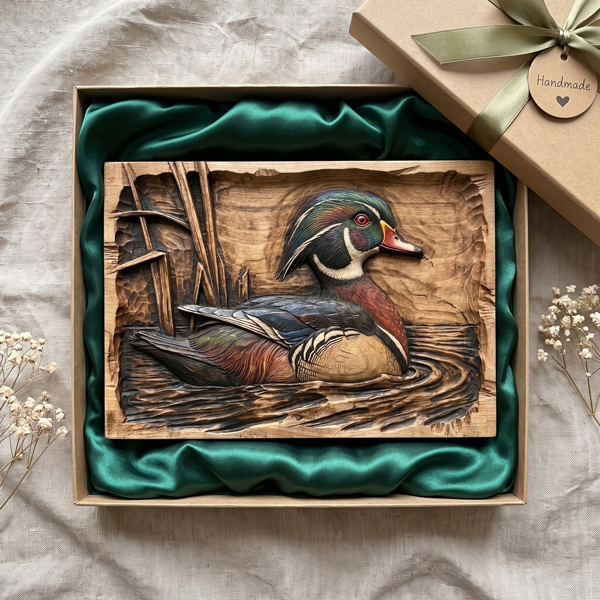 Wood Duck on Still Water Bas-Relief STL Carving bas-relief STL — view 2