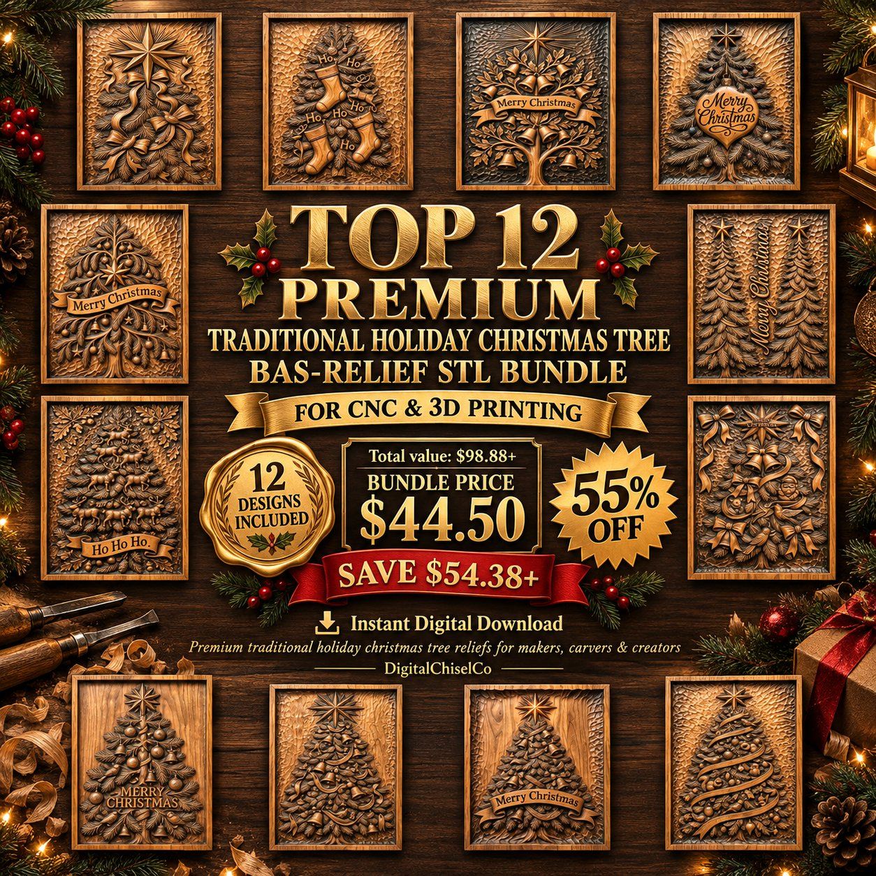 12 Christmas Trees Mega Bundle CNC Relief STL bas-relief STL design