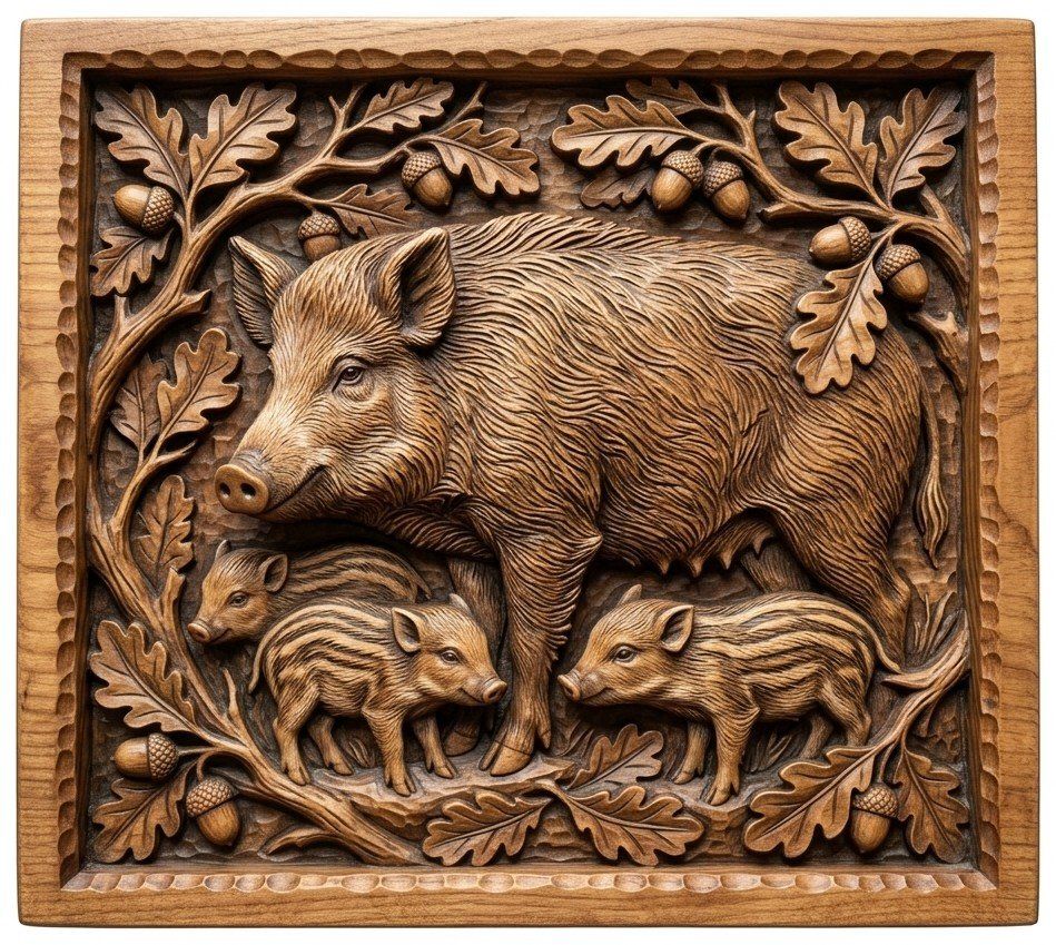 12 Wild Boar Forest Wildlife Mega Pack CNC Relief STL bas-relief STL — view 13