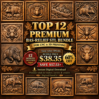 12 Wild Boar Forest Wildlife Mega Pack CNC Relief STL