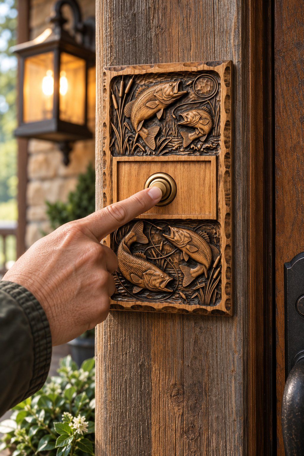 Doorbell plate Bass Fishing Lake Scene CNC Relief STL bas-relief STL design