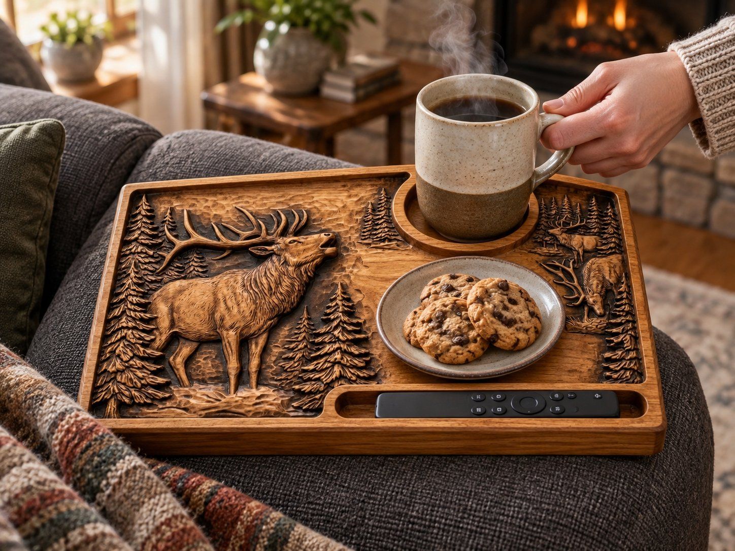 Bugling Elk Wildlife Sofa Arm Tray Top CNC Relief STL bas-relief STL design
