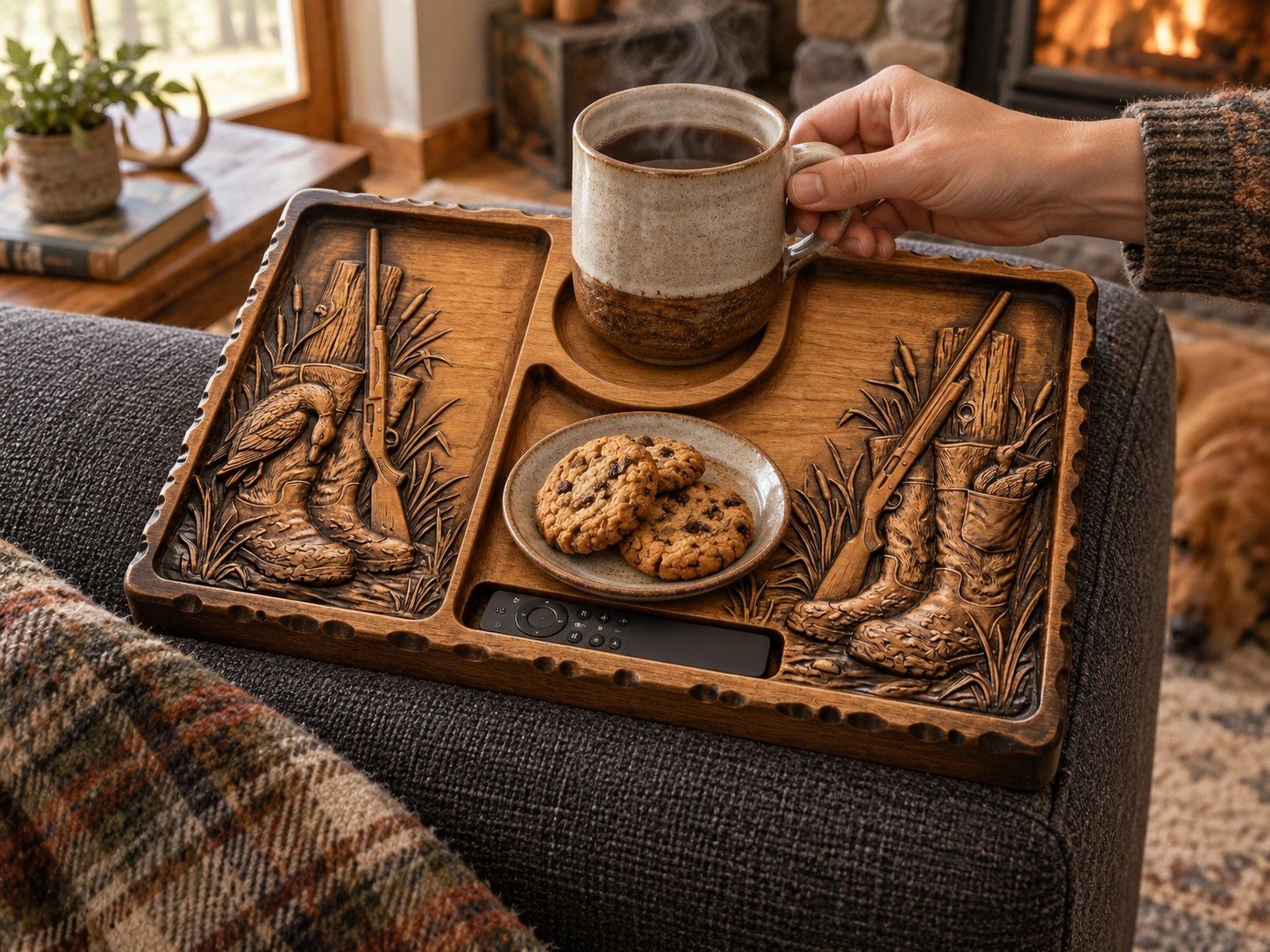 Duck Hunting Boots Shotgun Sofa Arm Tray Top CNC Relief STL bas-relief STL design