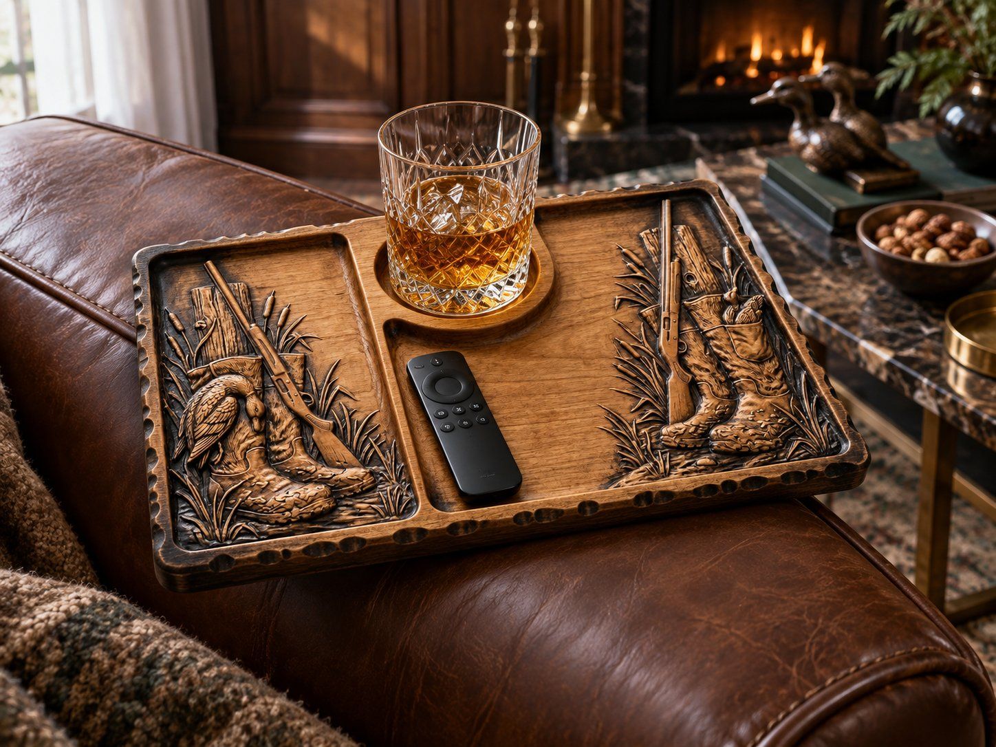 Duck Hunting Boots Shotgun Sofa Arm Tray Top CNC Relief STL bas-relief STL — view 12