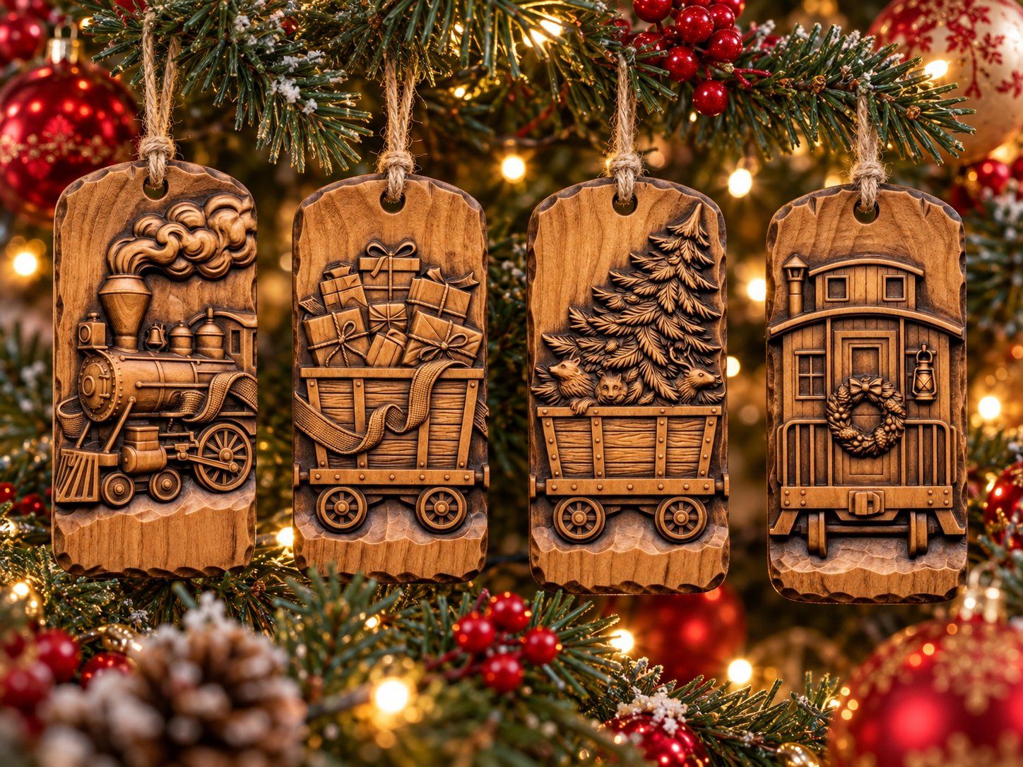 Vintage Christmas Steam Train Ornaments CNC Relief STL bas-relief STL design